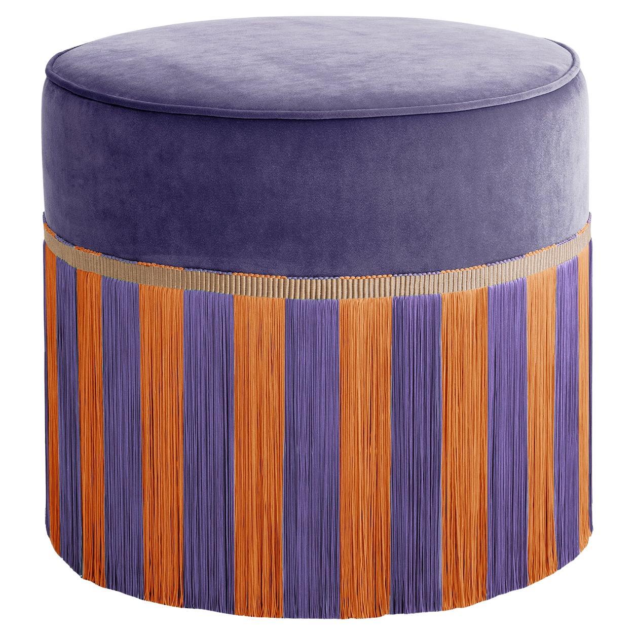 Lilac Velvet with Two-Tone Fringes pouf For Sale