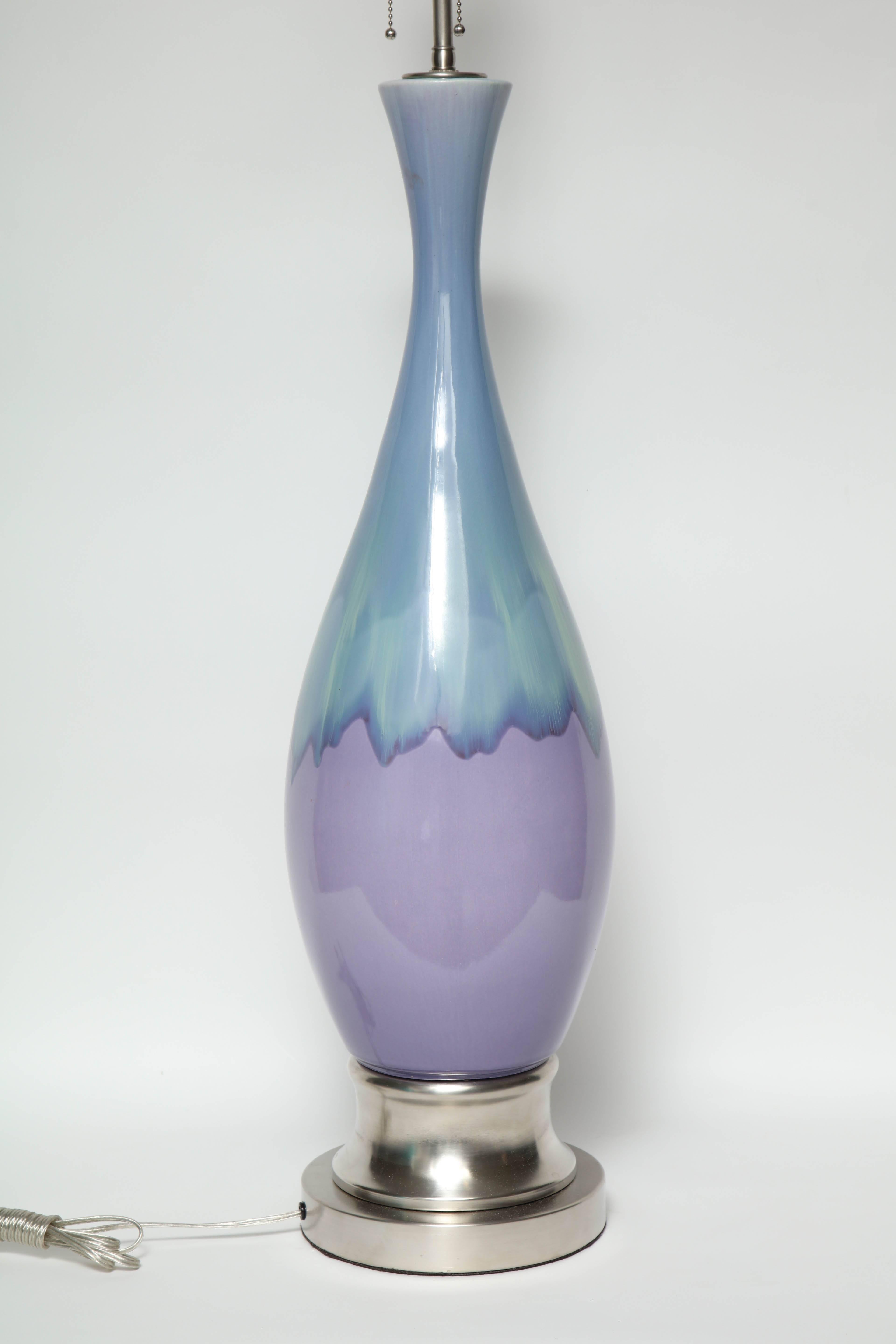 Porcelain Lilac/Sky Blue Ombre Glaze Lamps For Sale