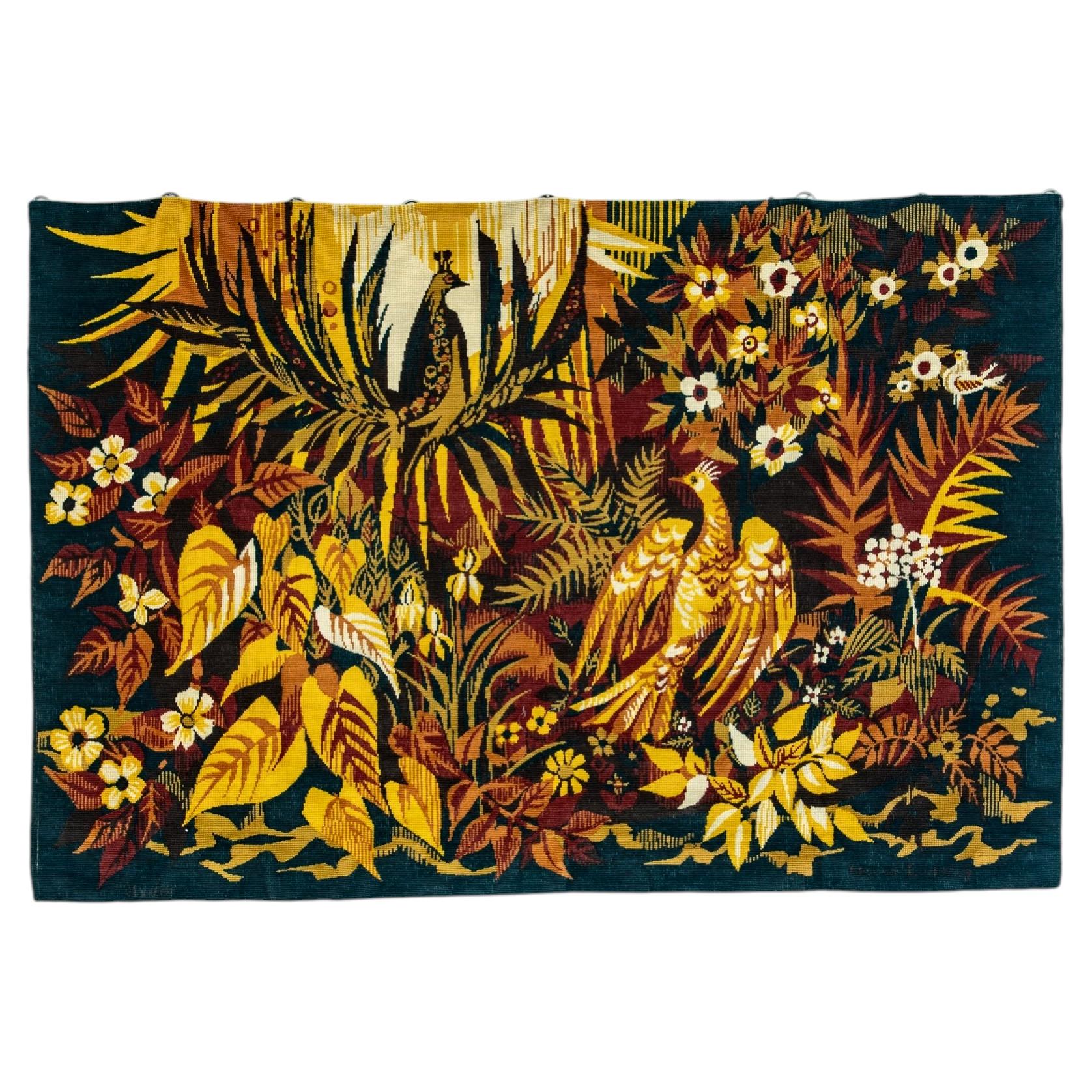 Wandteppich L'Île Heureuse, Handgewebte Wolle, Aubusson, 95x140 cm, 1970er Jahre
