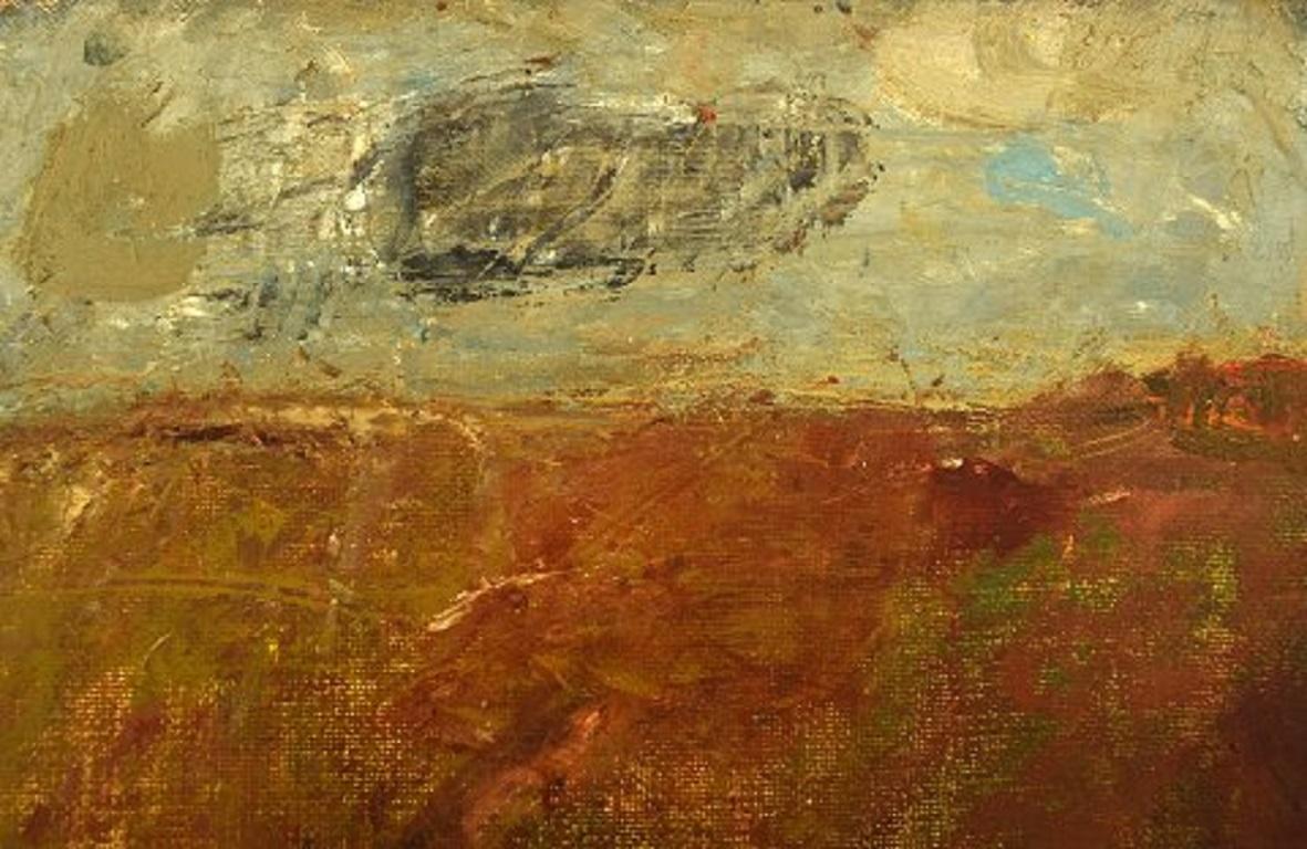 Scandinavian Modern Lili Ege, Danish Painter Oil/Board, Landscape from the West Coast