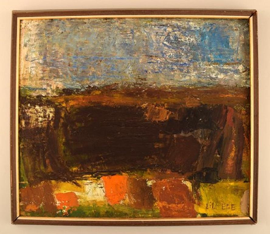 Lili Ege (1913-2004). Danish painter. Oil on board. Modernist landscape. Dated 1964.
Signed.
In very good condition.
The board measures: 38.5 x 33 cm.
The frame measures: 2 cm.
  