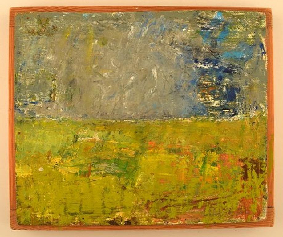 Lili Ege (1913-2004). Danish painter. Oil on board. Modernist landscape. Dated May 1976.
Signed.
In very good condition.
The board measures: 26 x 22 cm.
The frame measures: 1 cm.

