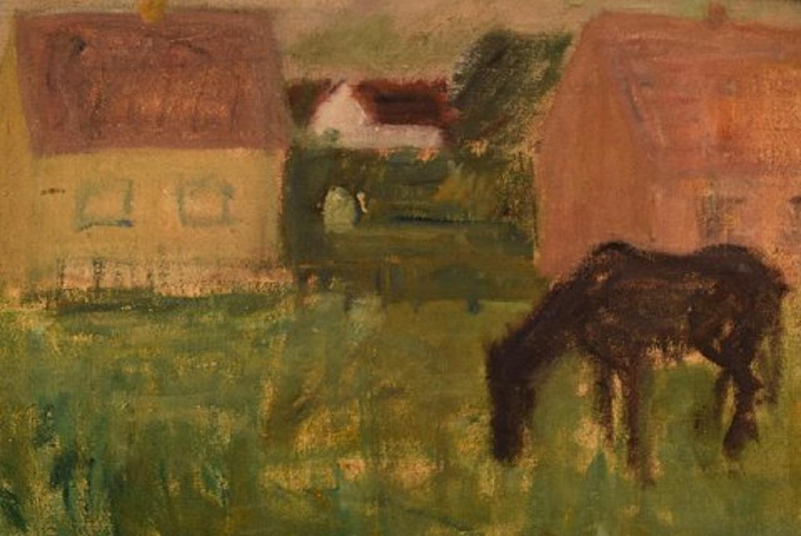 Hand-Painted Lili Ege '1913-2004', Danish Painter, Oil on Canvas, Modernist Landscape, 1950s