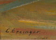 "Otoño de 1931", Paisaje de pueblo modernista con aguja de iglesia