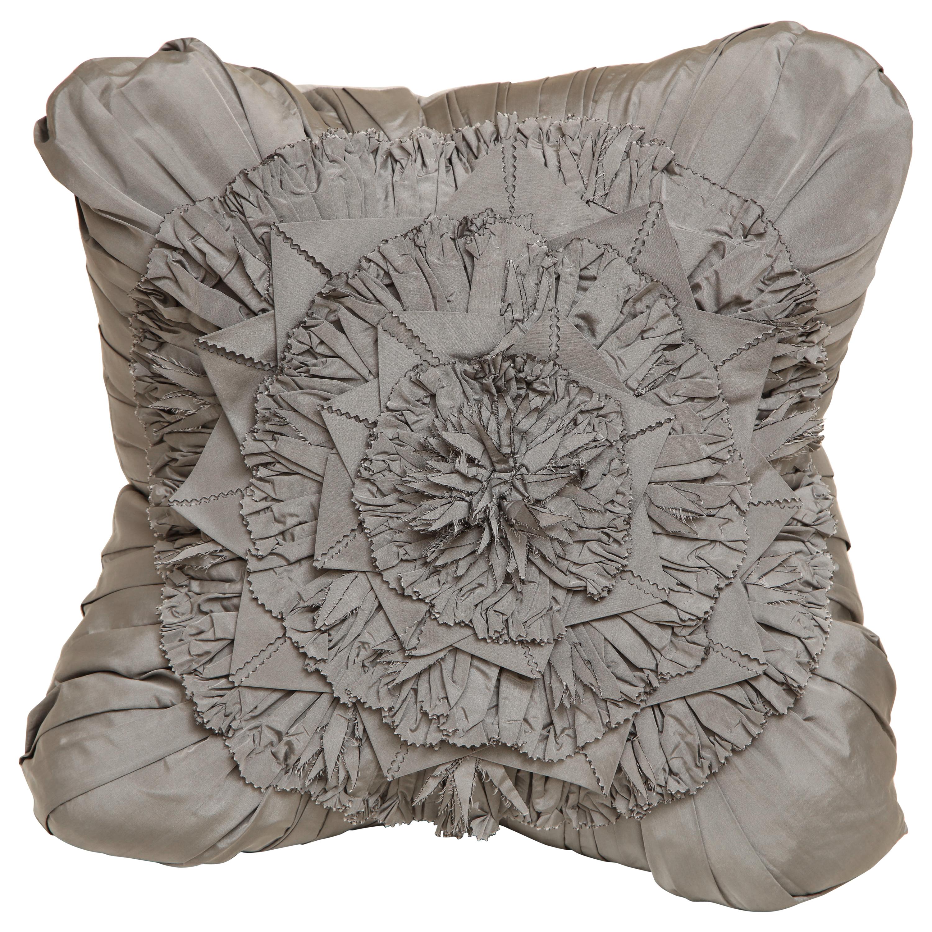 Lili Piazza Large Modern Gray Distressed Floral Pillow For Sale