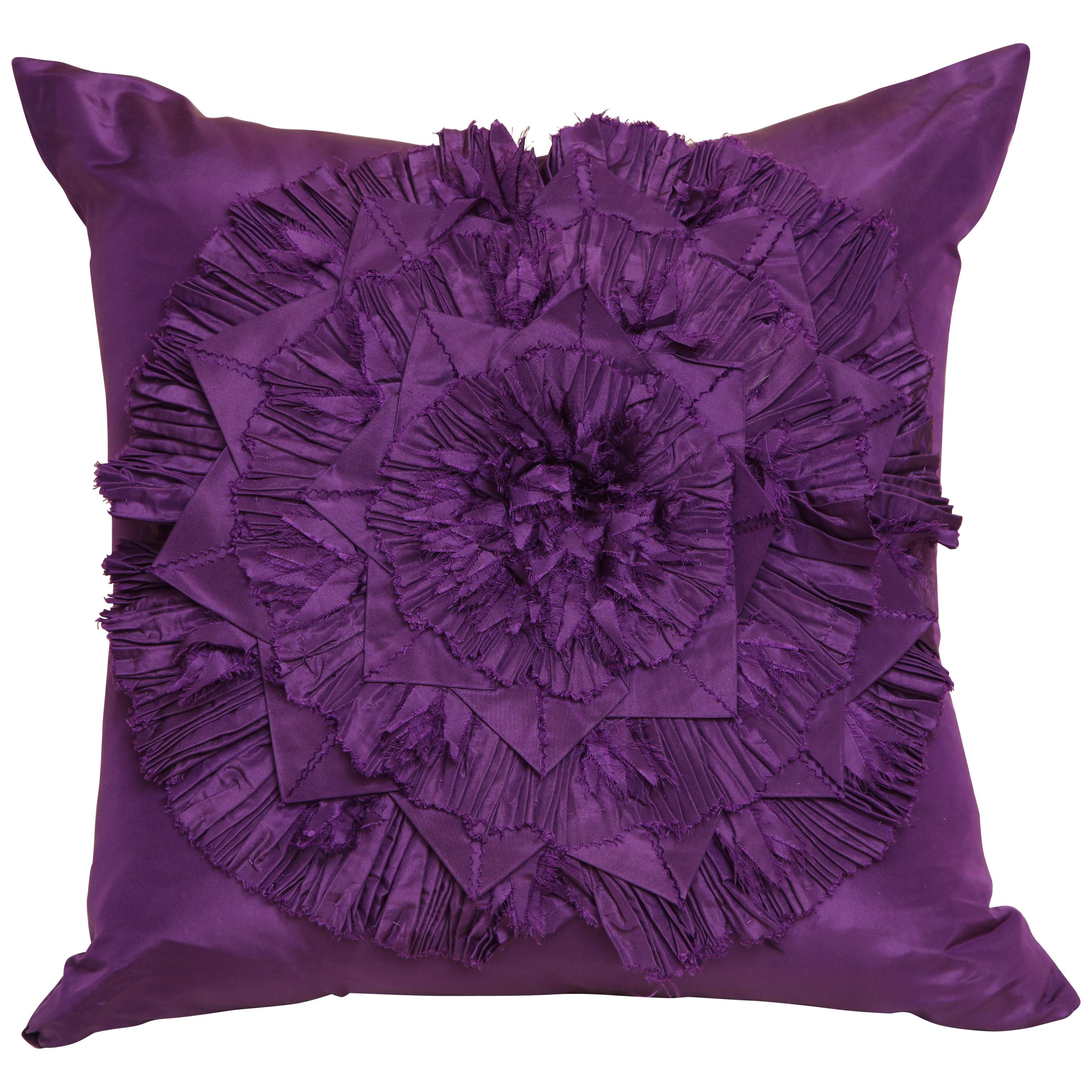 Lili Piazza Large Modern Purple Distressed Floral Pillow For Sale
