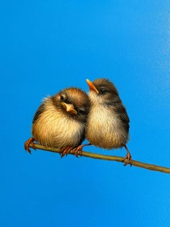 A Quiet Bond - original realist bird oil painting- contemporary skyscape artwork