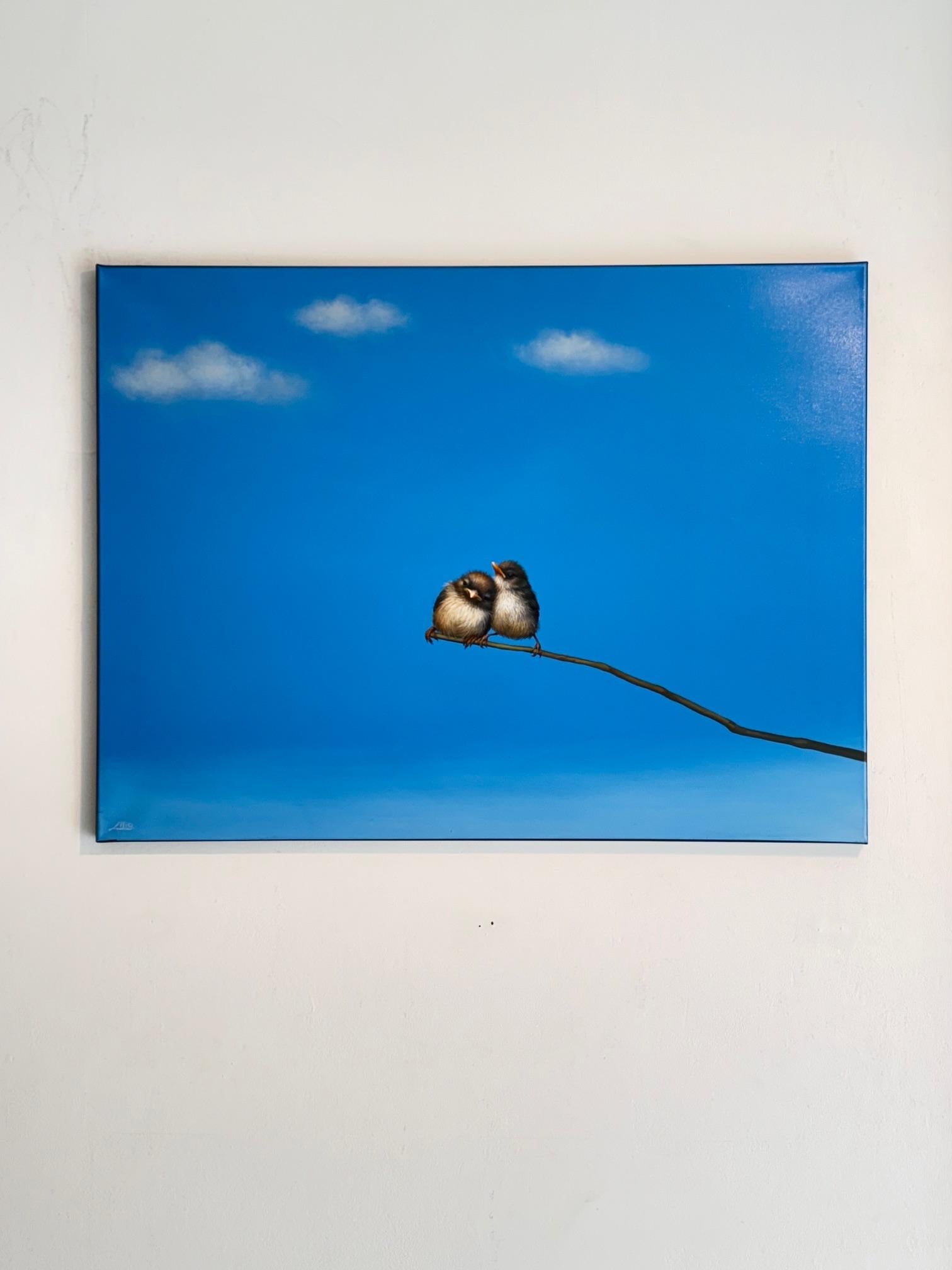 A Quiet Bond - original realist bird oil painting- contemporary skyscape artwork - Realist Painting by Lilia Mazurkevich