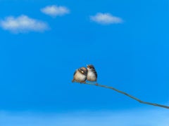 A Quiet Bond - original realist bird oil painting- contemporary skyscape artwork