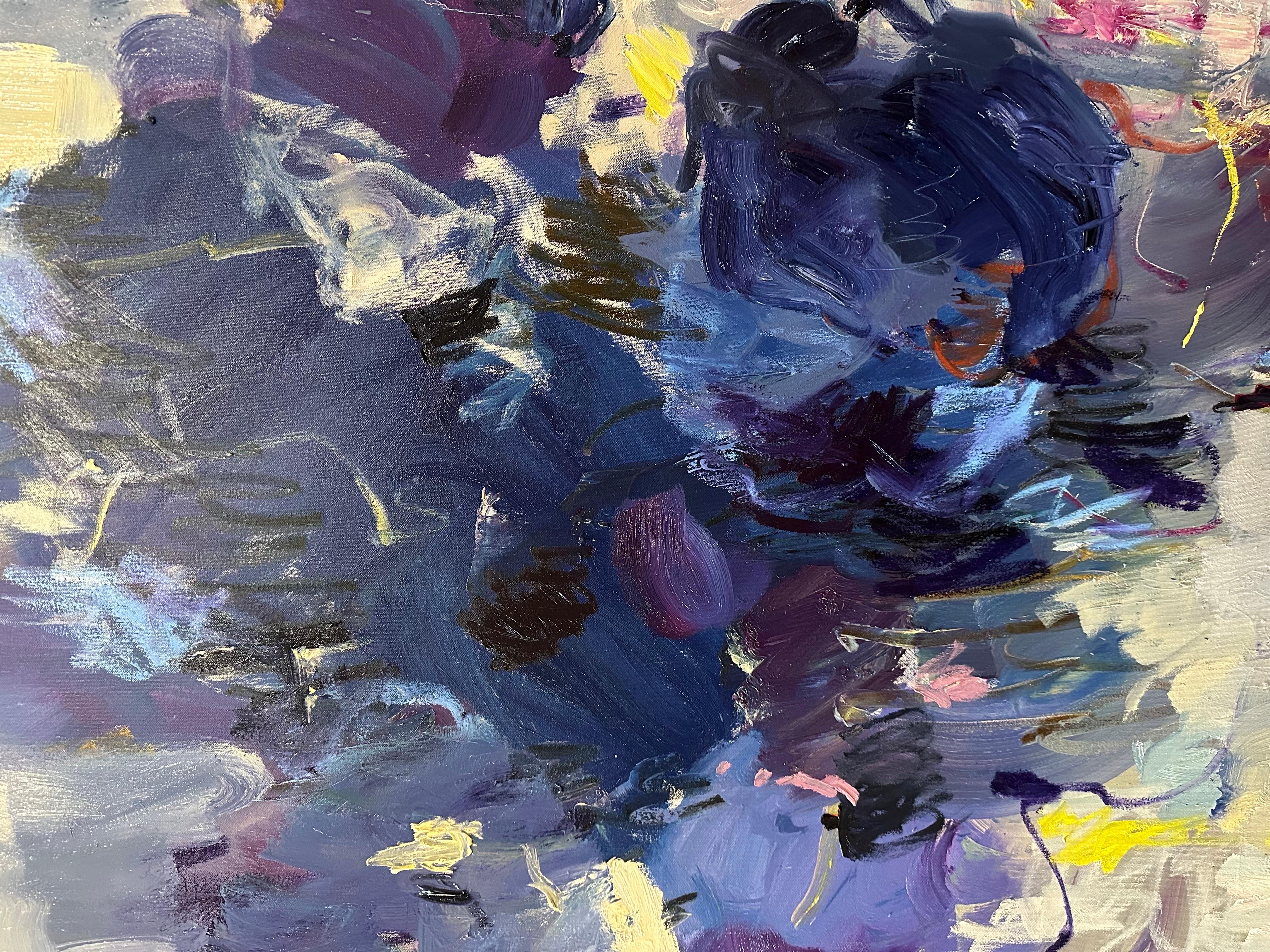 Fleurs abstraites. Bouquet bleu. 2023. Grande peinture à l'huile originale. Prêt à être accroché - Painting de Lilia Orlova-Holmes