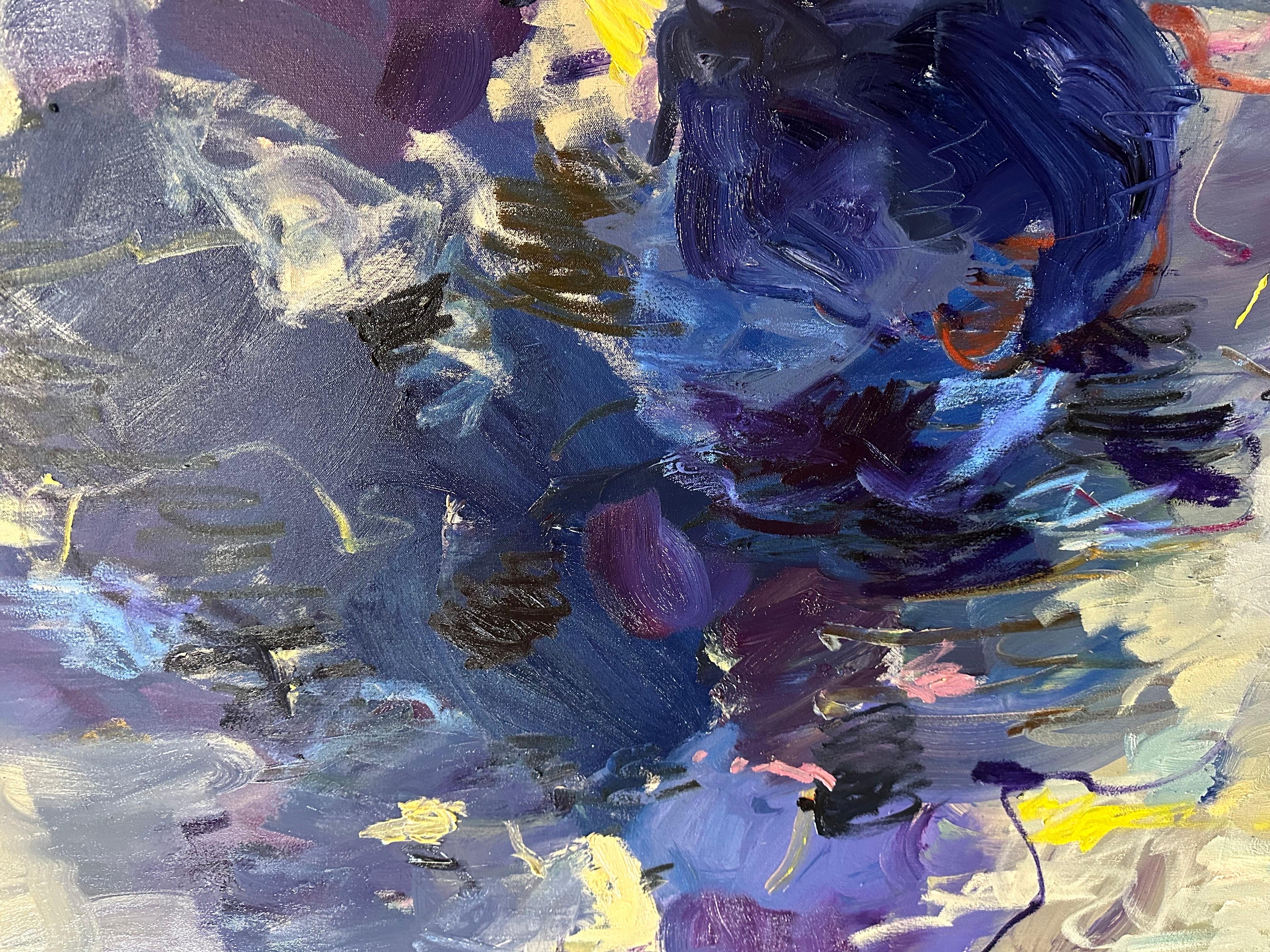 La peinture est en vente directement dans le studio de l'artiste.
Fleurs bleues abstraites. Collection printemps 2023.
Grande peinture expressionniste semi-abstraite et gestuelle.
Huile sur toile 120x100x3cm.
Livré tendu, prêt à être accroché.
Non