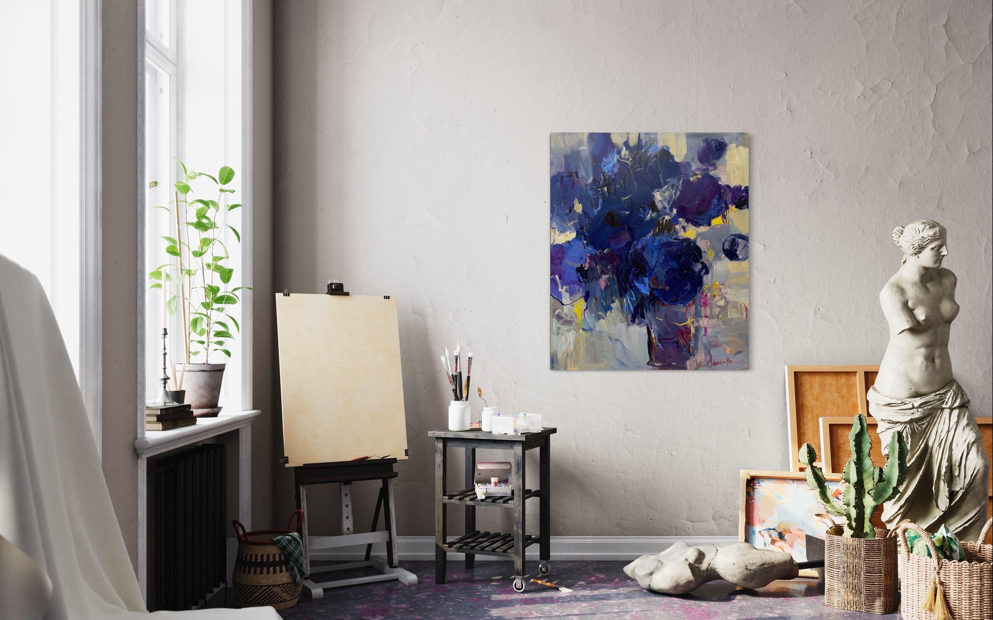 Fleurs abstraites. Bouquet bleu. 2023. Grande peinture à l'huile originale. Prêt à être accroché 2