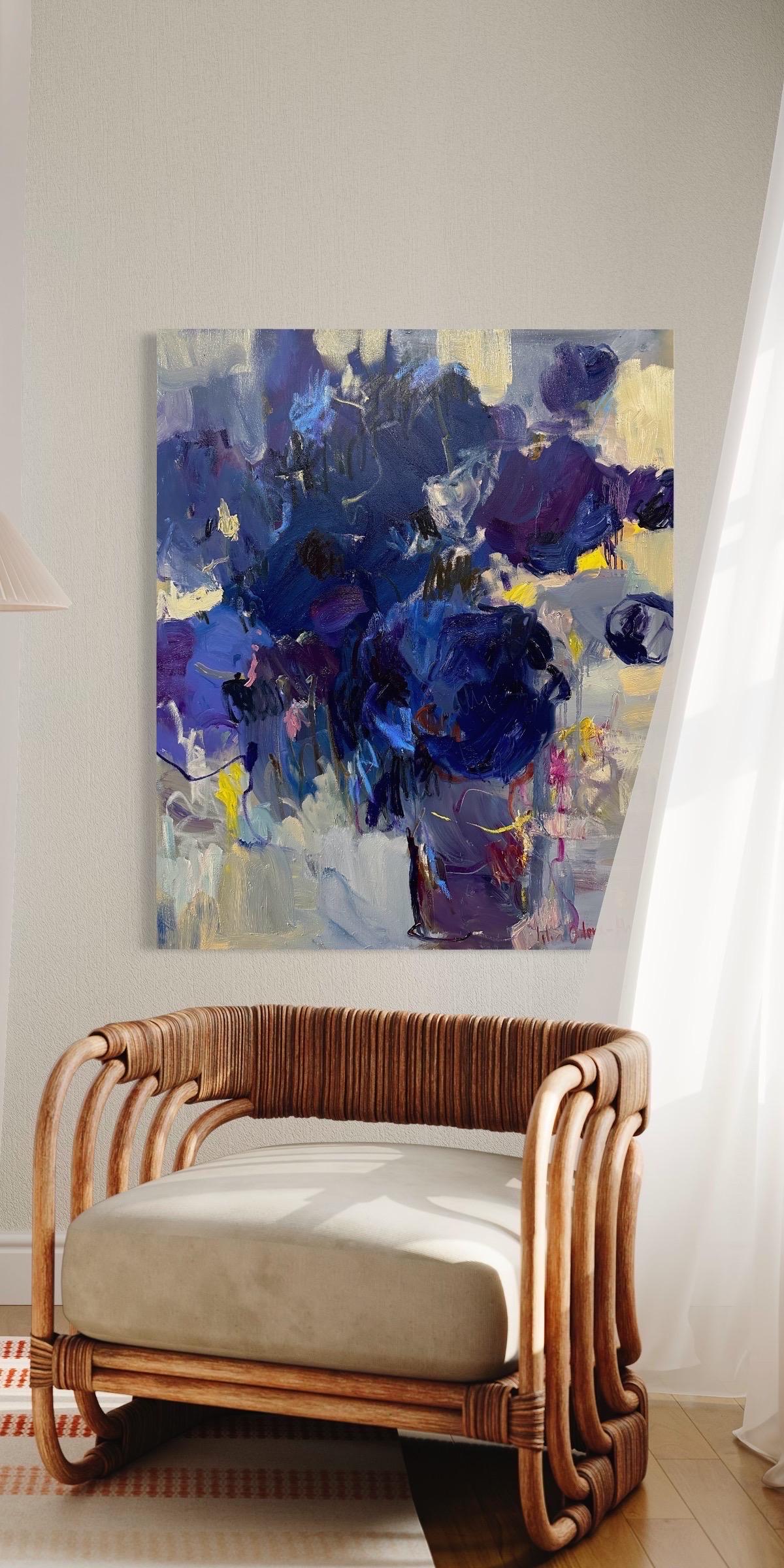 Fleurs abstraites. Bouquet bleu. 2023. Grande peinture à l'huile originale. Prêt à être accroché 3