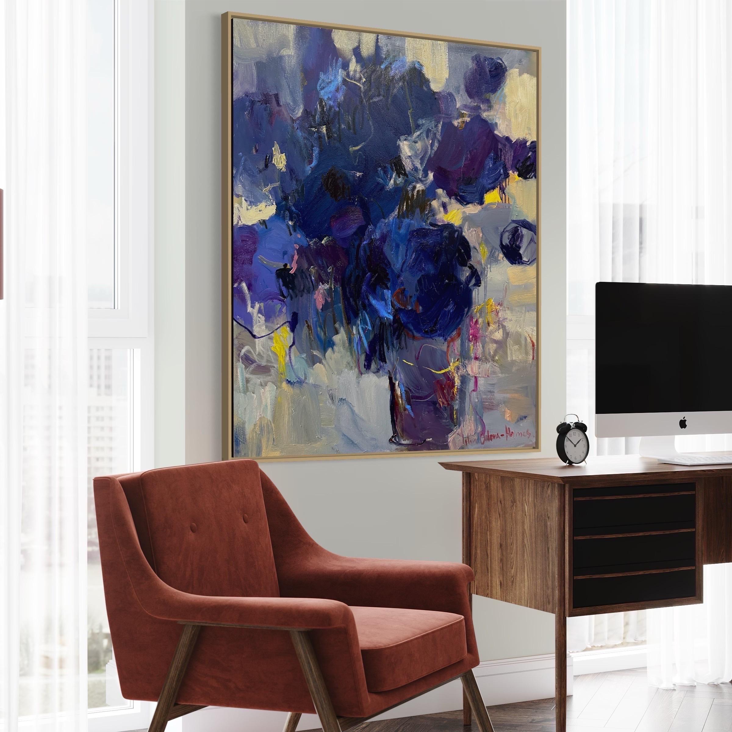 Fleurs abstraites. Bouquet bleu. 2023. Grande peinture à l'huile originale. Prêt à être accroché 5