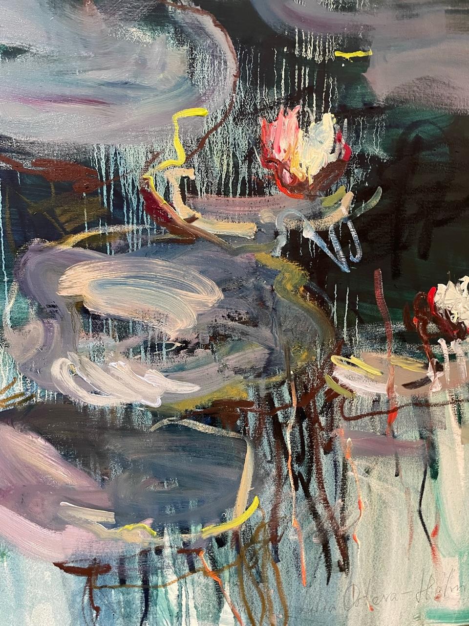 Lily pond. Reflections. - Contemporary Painting by Lilia Orlova-Holmes