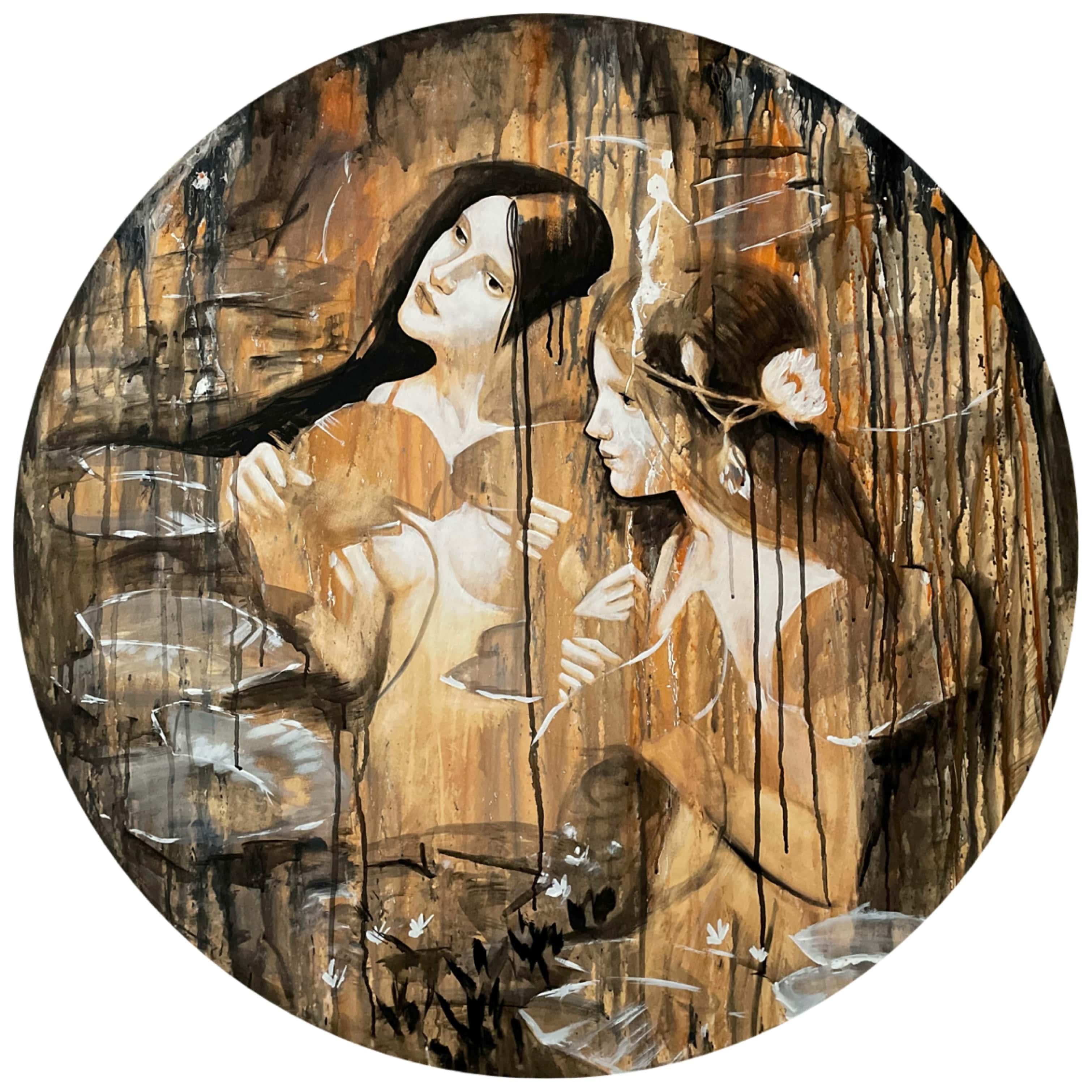 Figurative Painting de Lilia Valeeva - "Ninfas de la Naturaleza", 100 cm, acrílico sobre lienzo