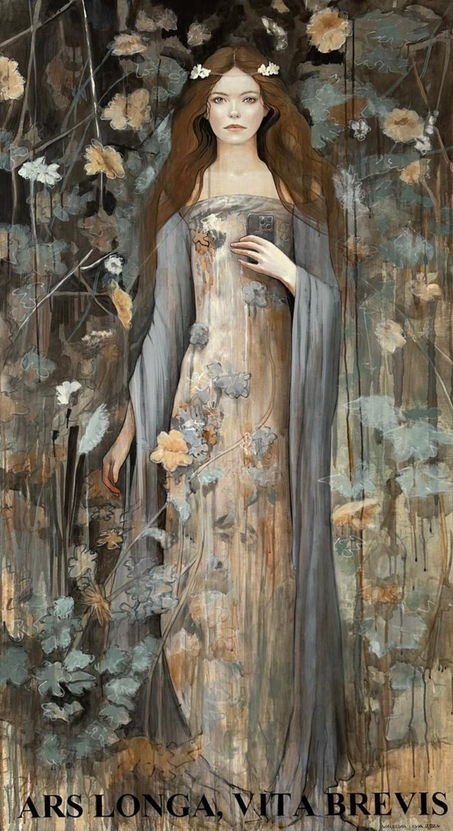 Lilia Valeeva Figurative Painting - Selfie, 180x100cm, acrylic on canvas