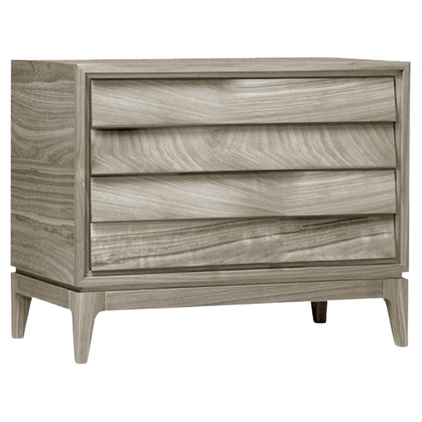 Liliale Solid Wood Bedside table, Walnut in Natural Grey Finish, Contemporary