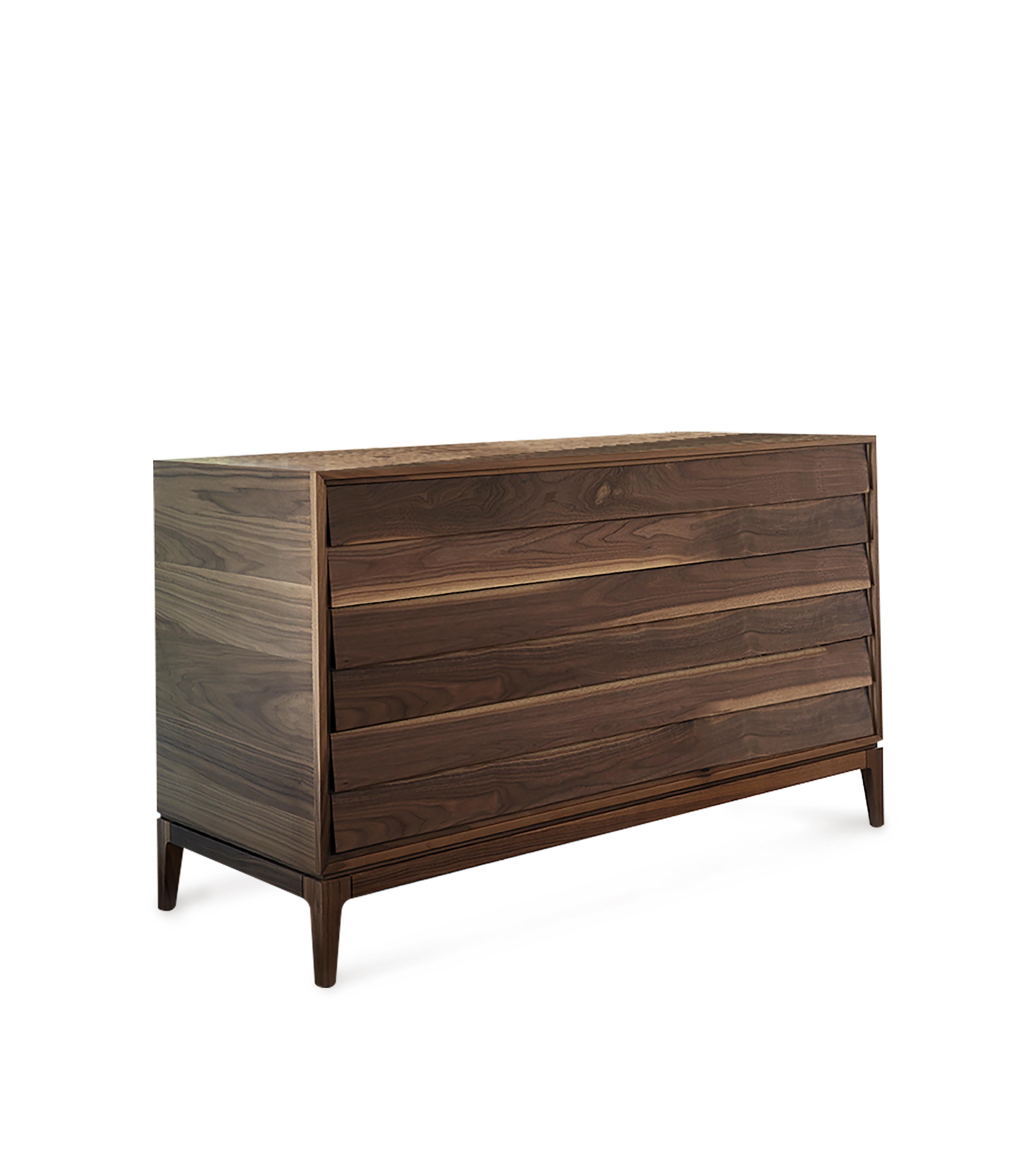 Modern Liliale Solid Wood Dresser, Walnut in Hand-Made Natural Finish, Contemporary For Sale