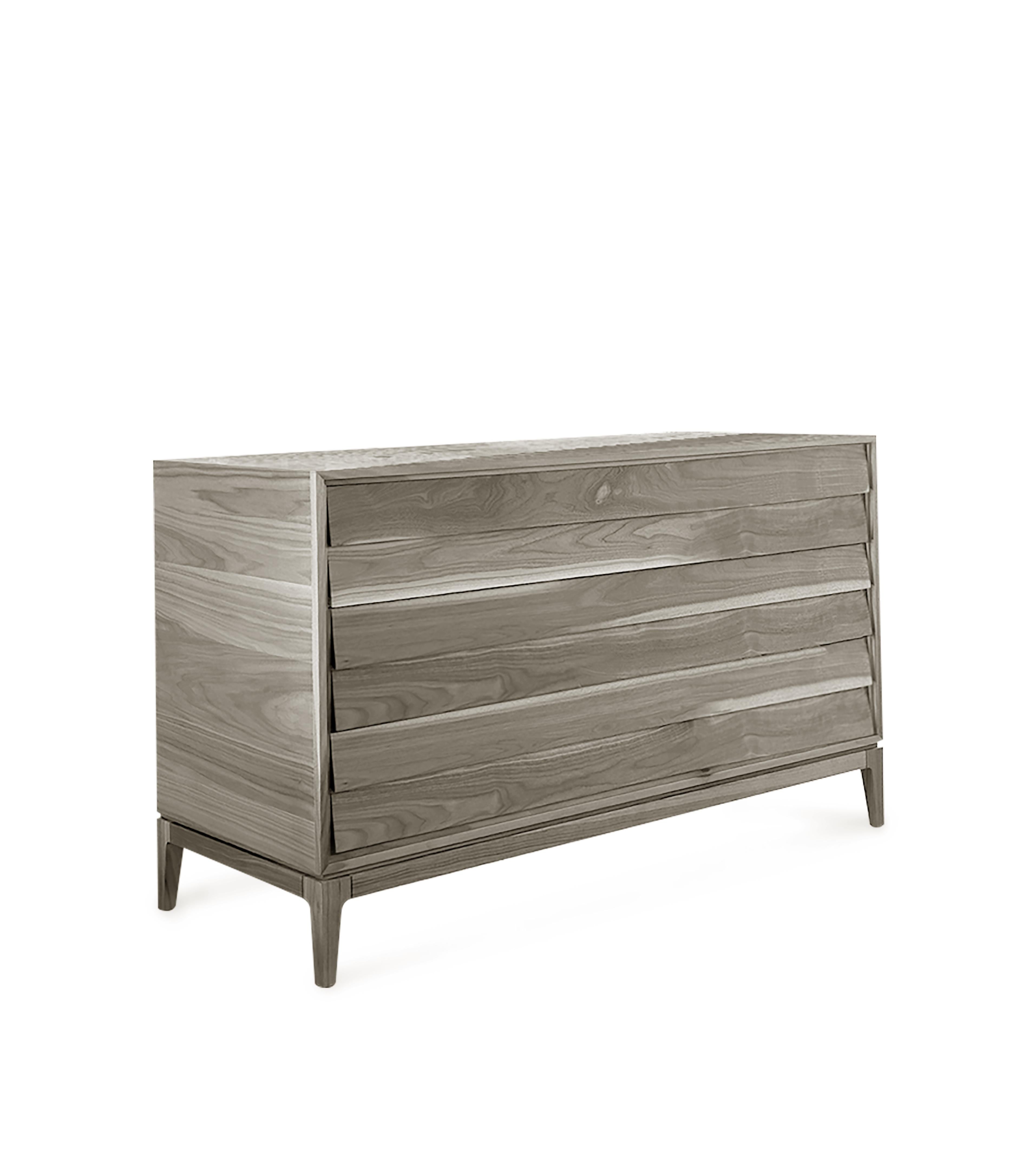 Modern Liliale Solid Wood Dresser, Walnut in Natural Grey Finish, Contemporary For Sale