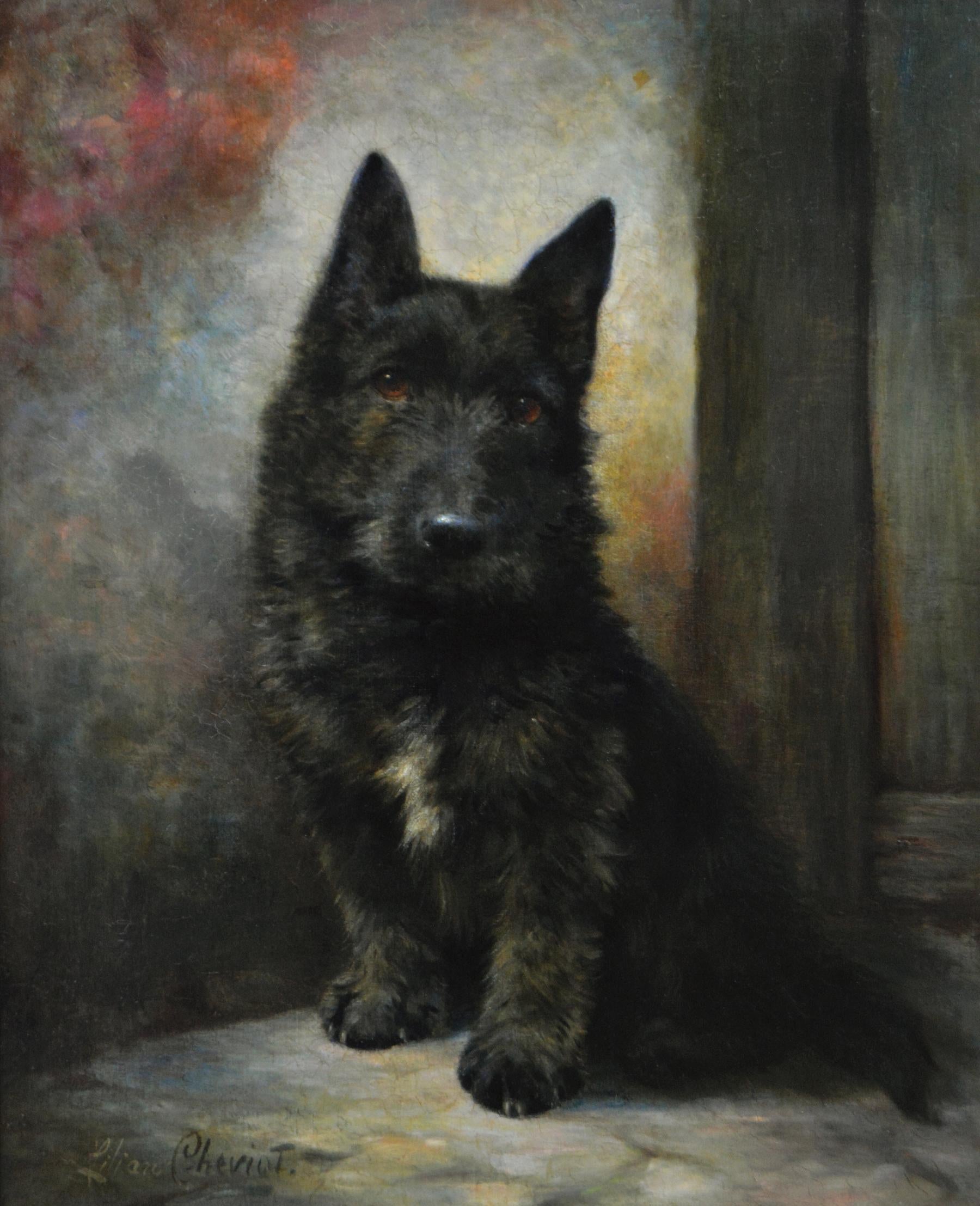 Portrait à l'huile d'un terrier écossais représentant un chien, XIXe siècle - Painting de Lilian Cheviot