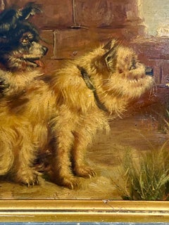 English early 20th century portrait of two dogs, terriers in a landscape
