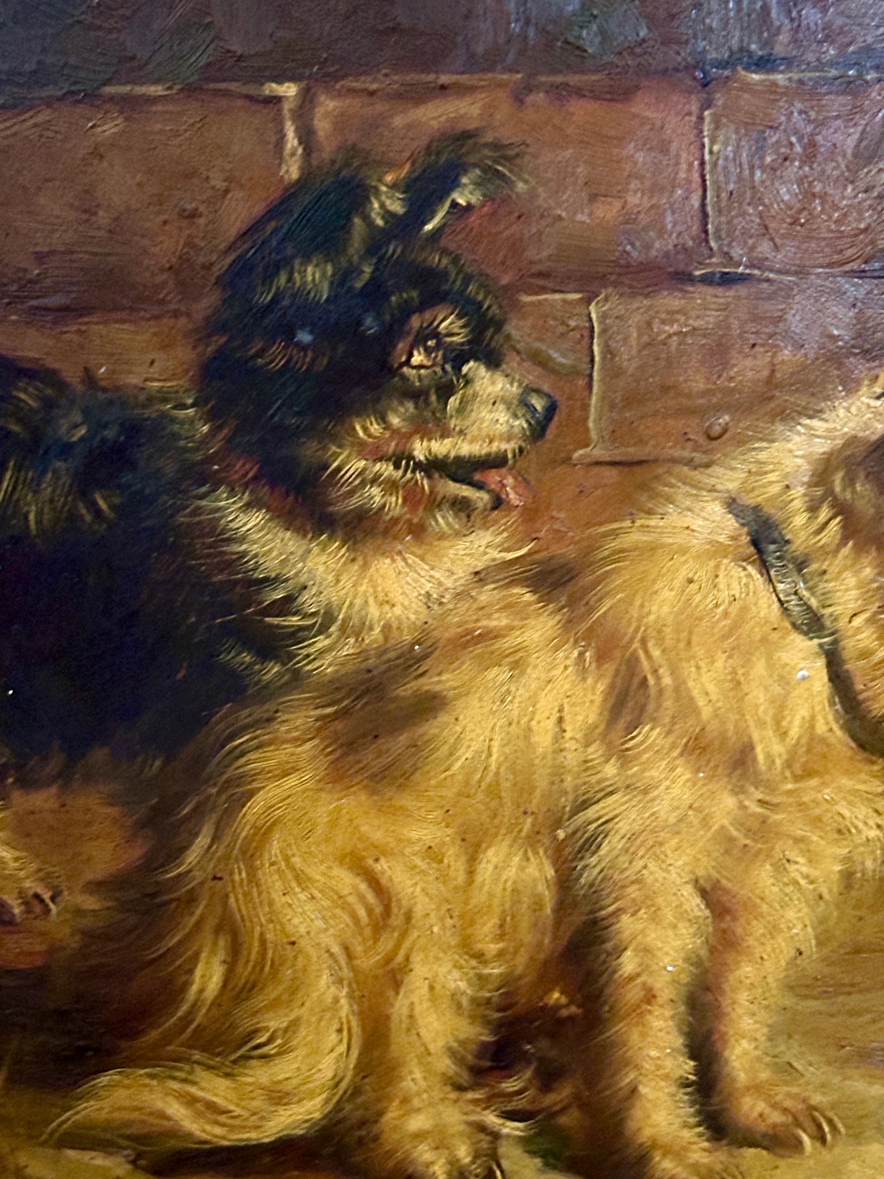 English early 20th century portrait of two dogs, terriers in a landscape - Victorian Painting by Lilian Cheviot