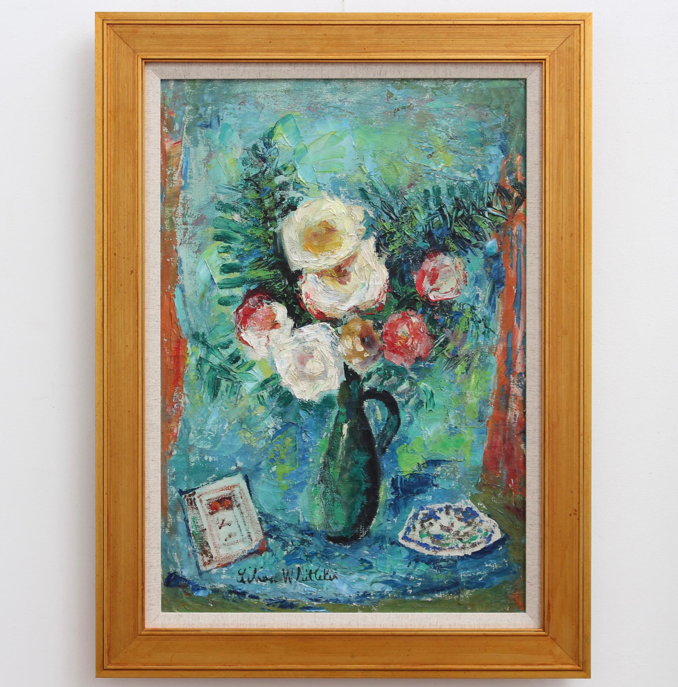 Blumenstrauß in einem Krug – Painting von Lilian E. Whitteker