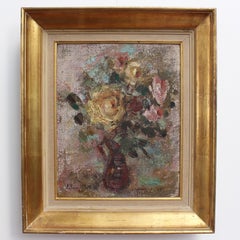 Lilian E. Whitteker, 'Bouquet of Flowers in Red Vase' Expressionist Oil Painting