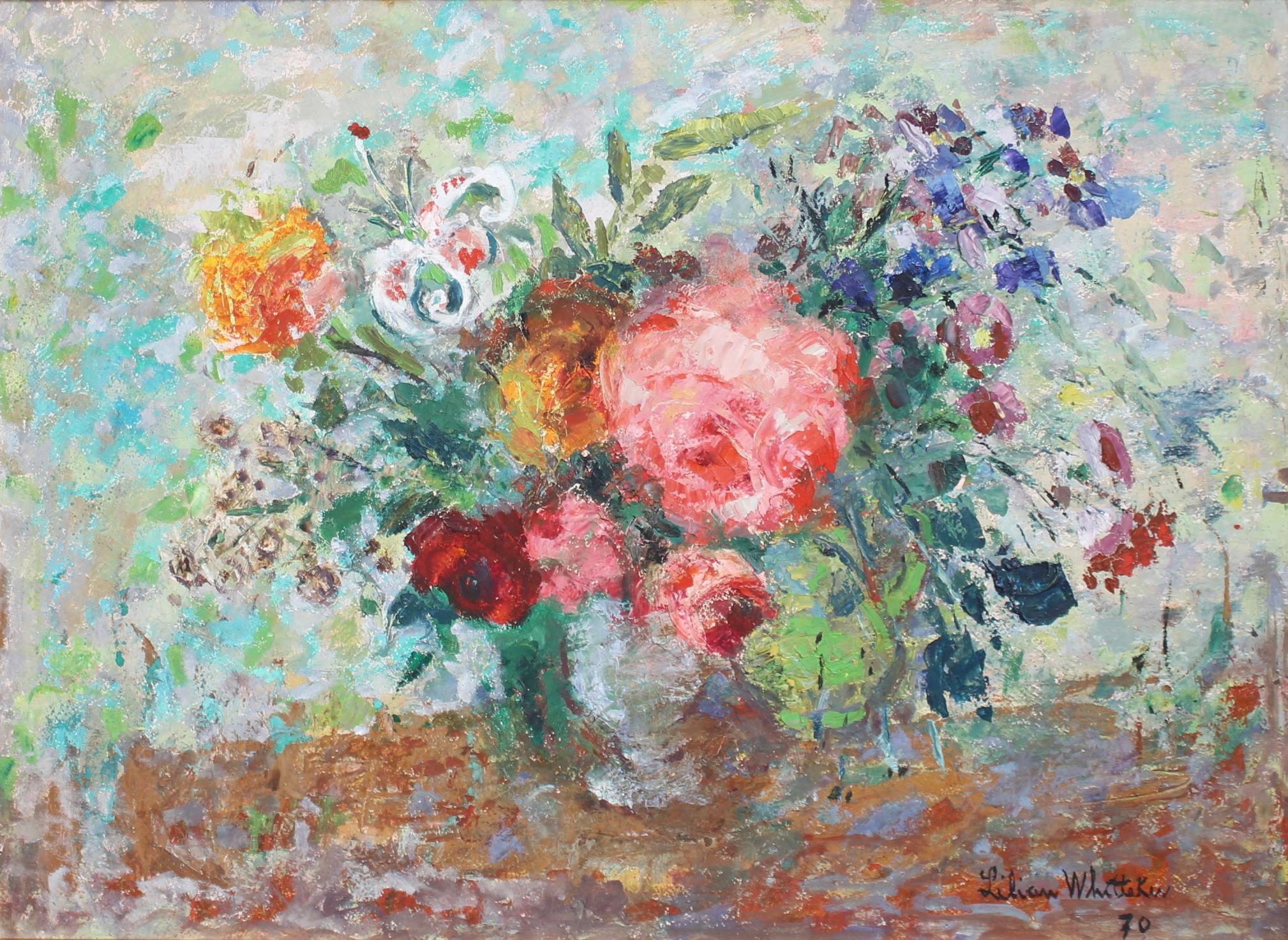 Natura morta con bouquet di fiori - Painting di Lilian E. Whitteker