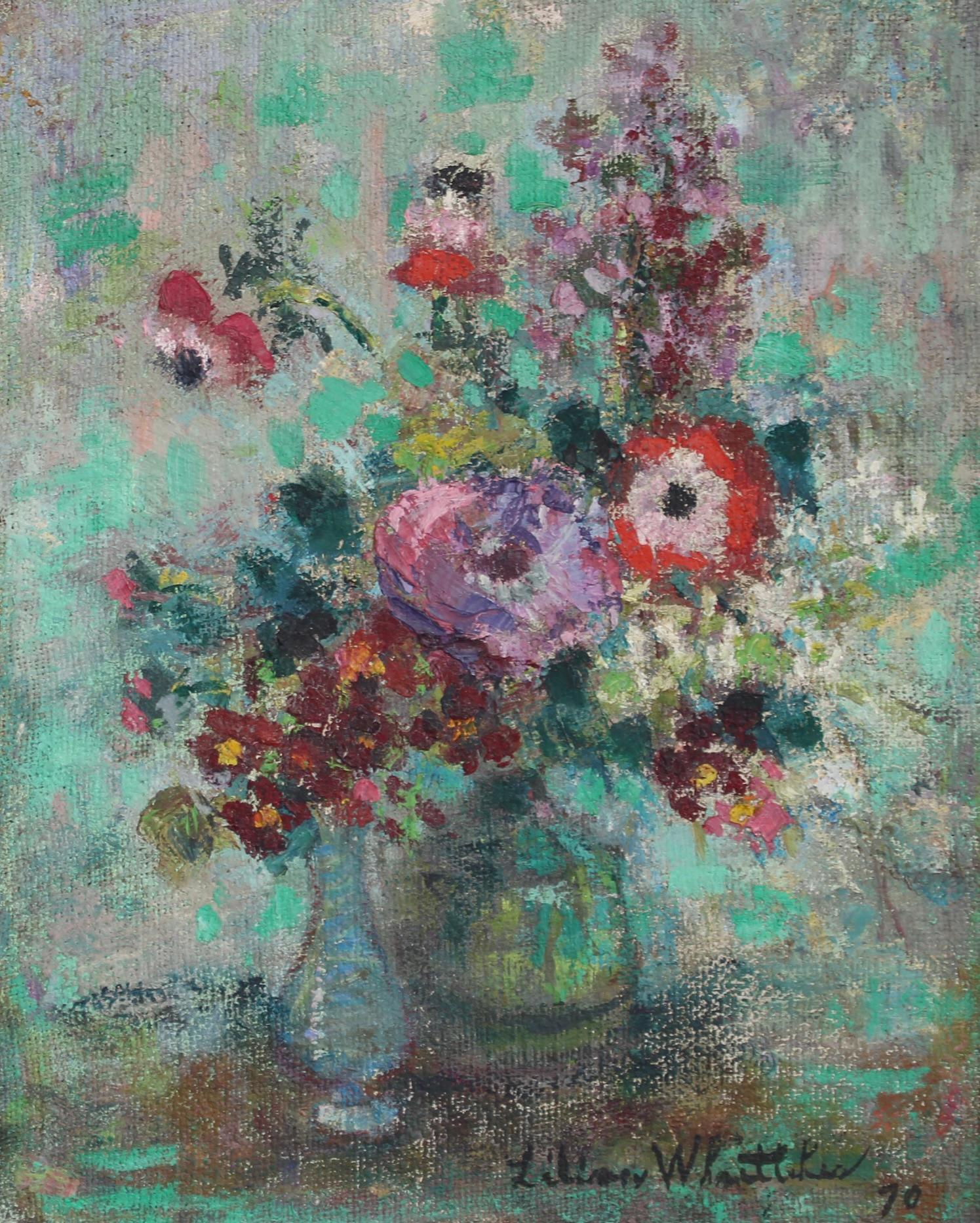 Natura morta con bouquet di fiori - Painting di Lilian E. Whitteker