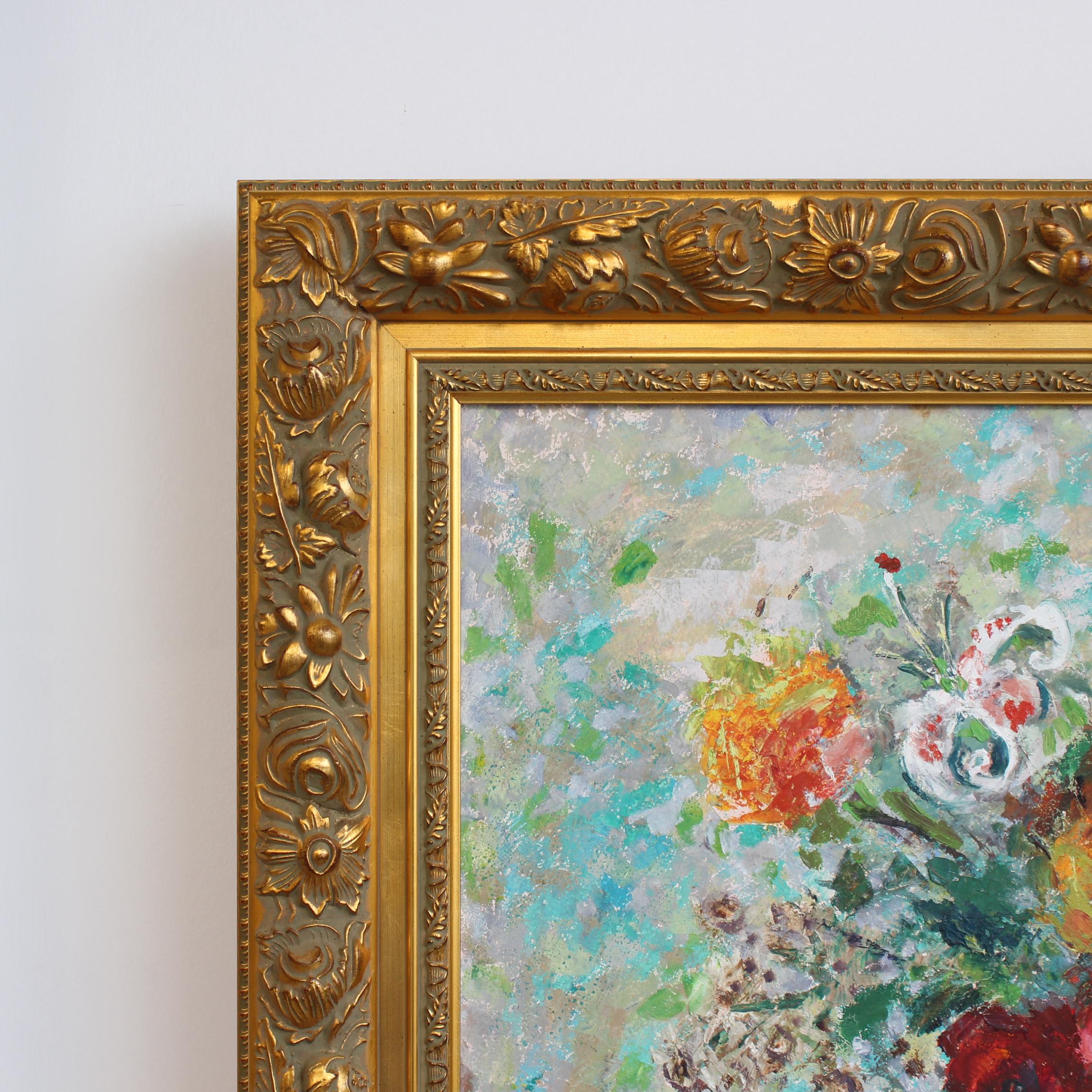 Natura morta con bouquet di fiori - Still-Life Painting Marrone di Lilian E. Whitteker