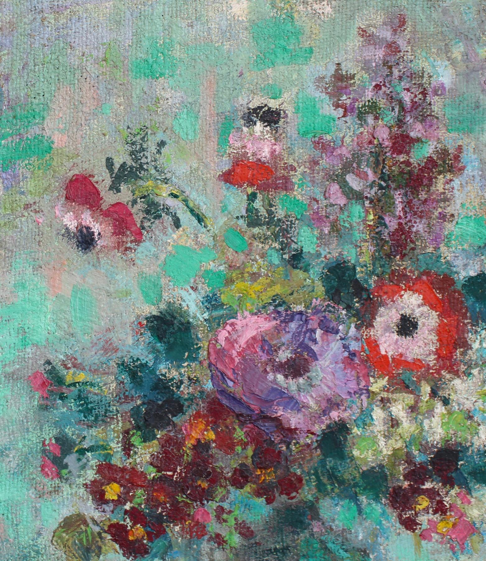Natura morta con bouquet di fiori - Still-Life Painting Marrone di Lilian E. Whitteker