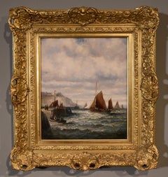 Antique Oil Painting by Lilian M. Thornley "Off The Coast"