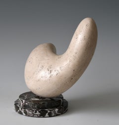 Restless Soul, abstract earth tone sculpture, travertine on marble base