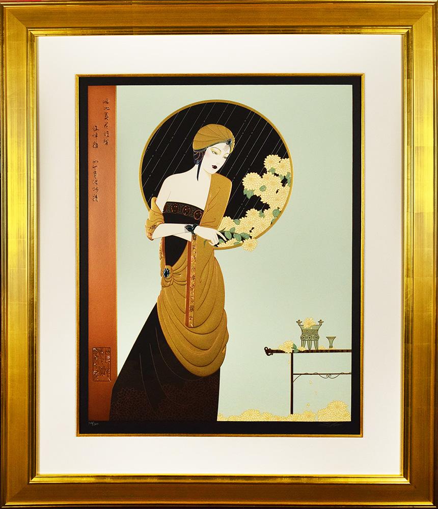 Lilian Shao, China. 

"Chrysanthemum Song"

Limited edition Serigraph printed on paper. Hand signed by the artist in pencil on the lower right and the edition number 144/300 on the left.

Sheet size 32H x 25W in ( 81x64 cm). Contemporary.

Lillian