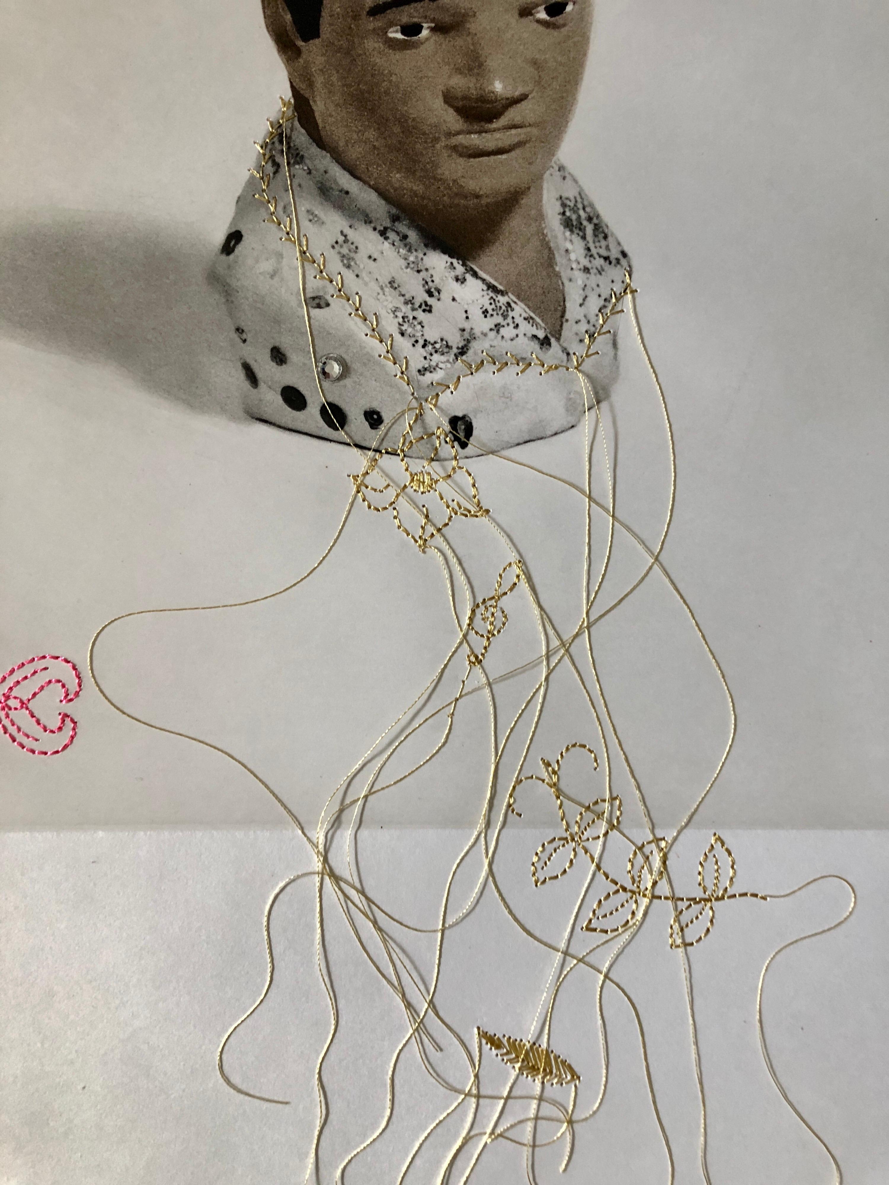 Latin American Mixed media Collage Photo Intaglio Gravure Print with Embroidery 1