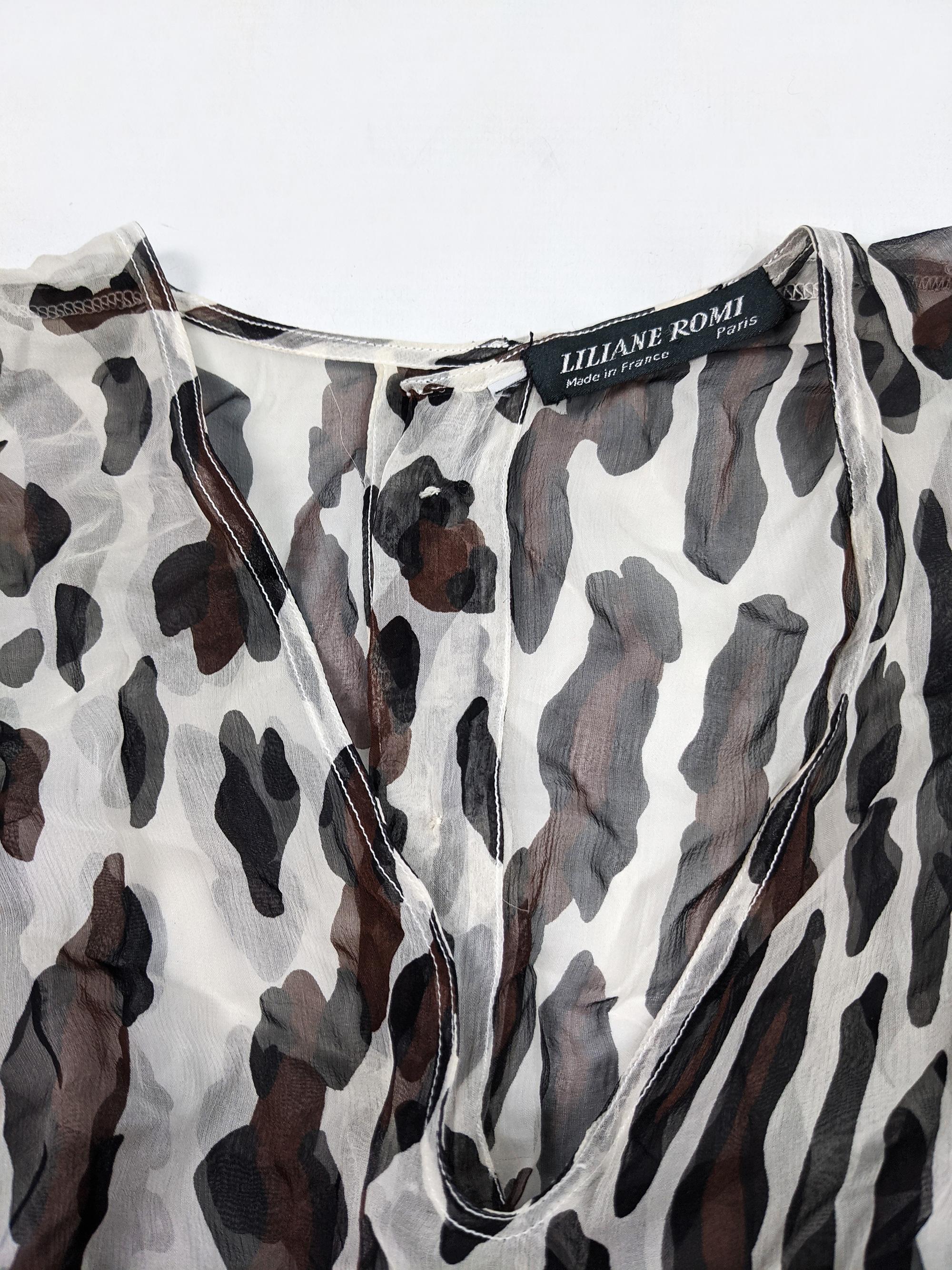 Women's Liliane Romi Vintage Silk Chiffon Leopard Print Blouse For Sale