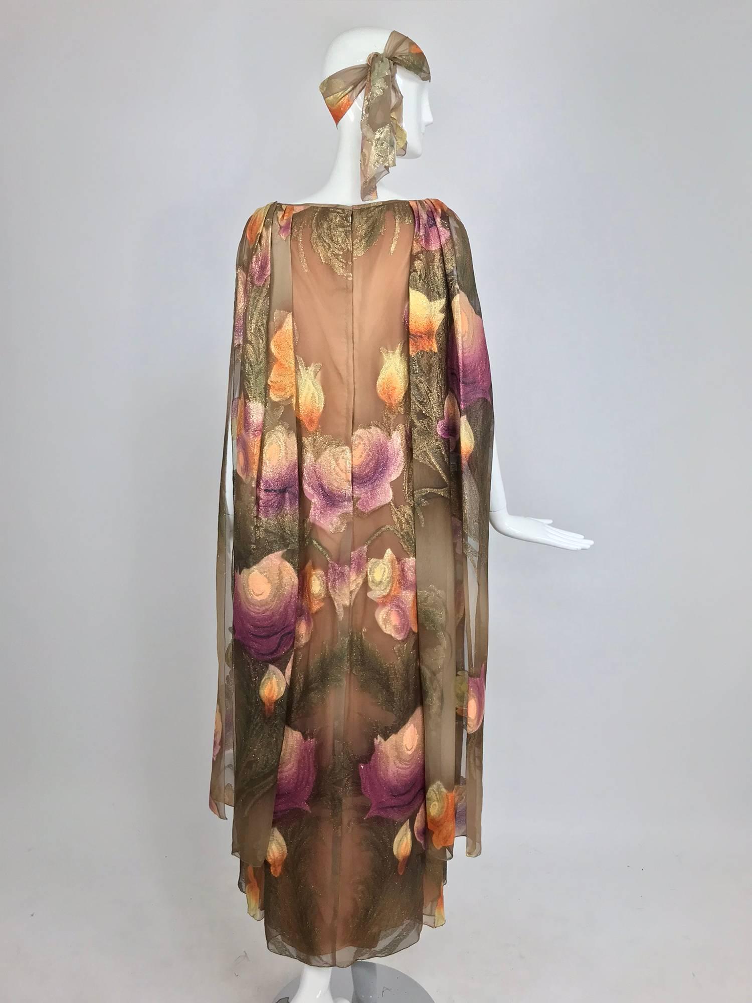 Lilija Nicis hand painted metallic silk chiffon gown, 1960s 6