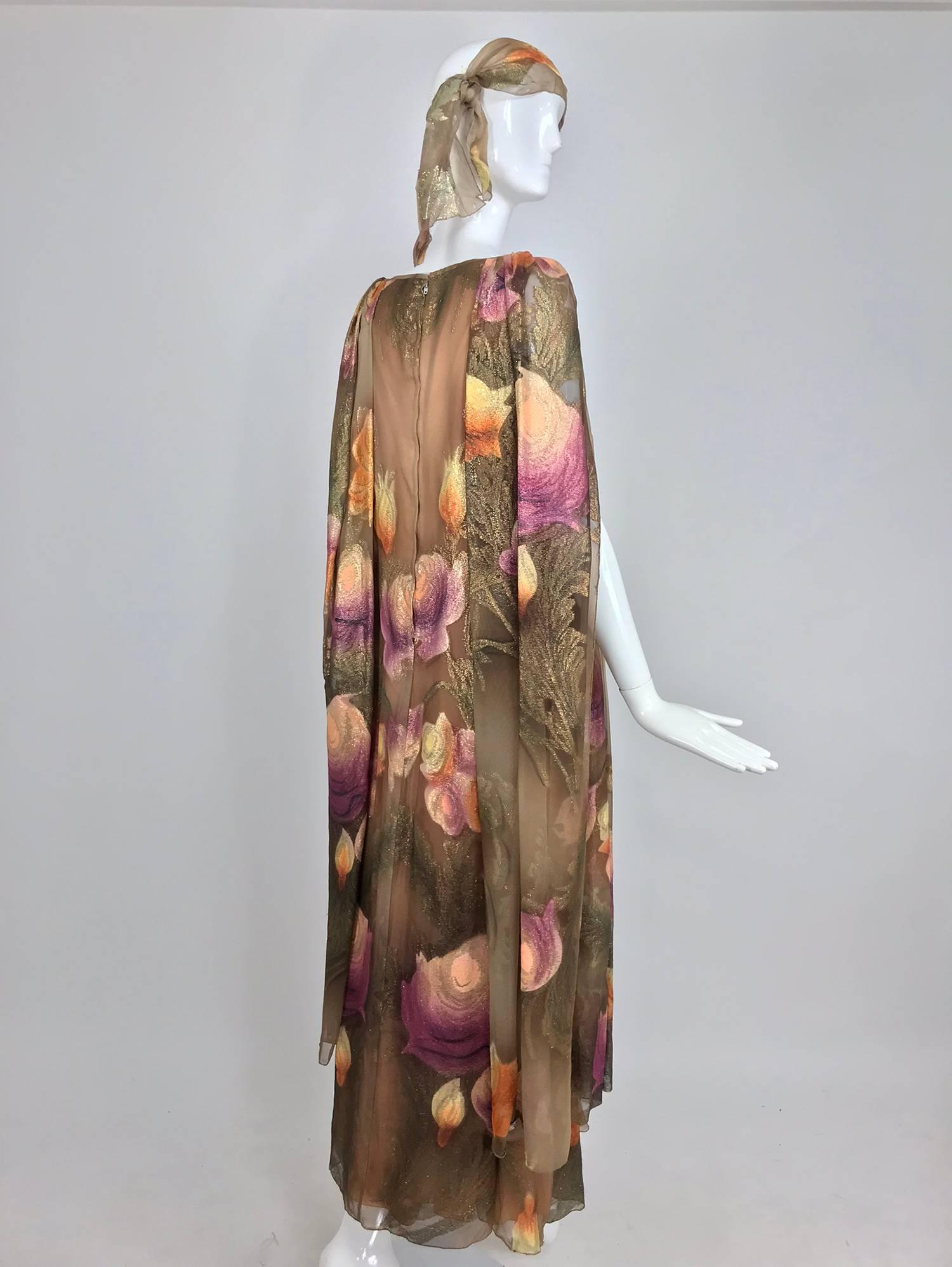 Lilija Nicis hand painted metallic silk chiffon gown, 1960s 7