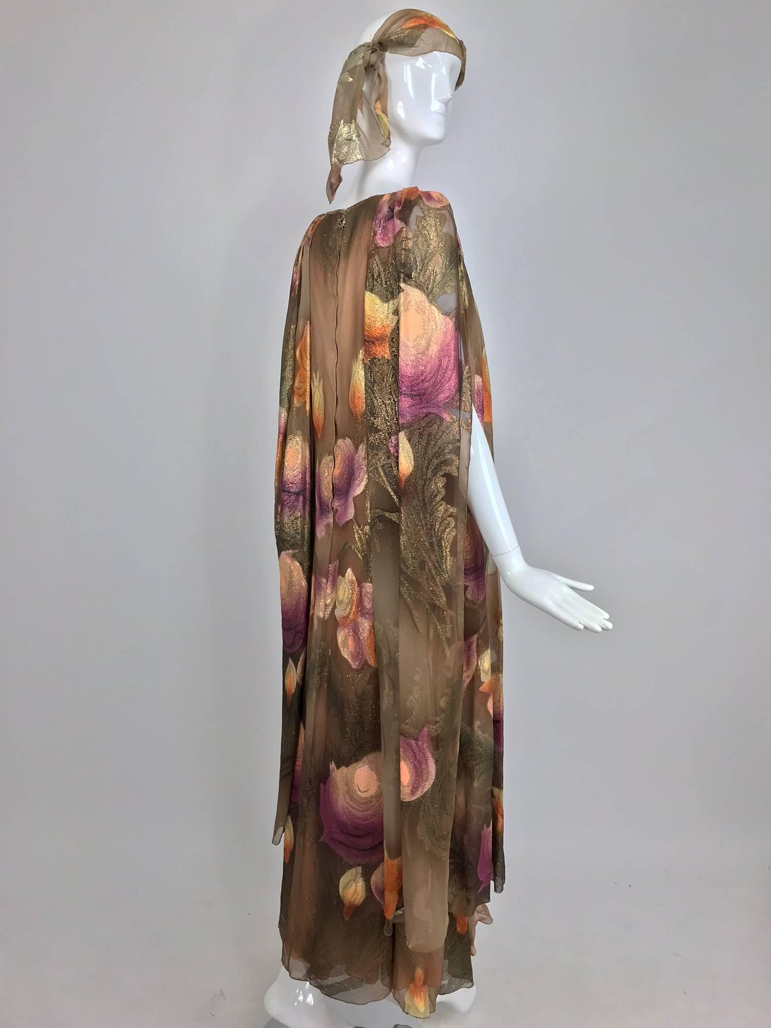 Lilija Nicis hand painted metallic silk chiffon gown, 1960s 8