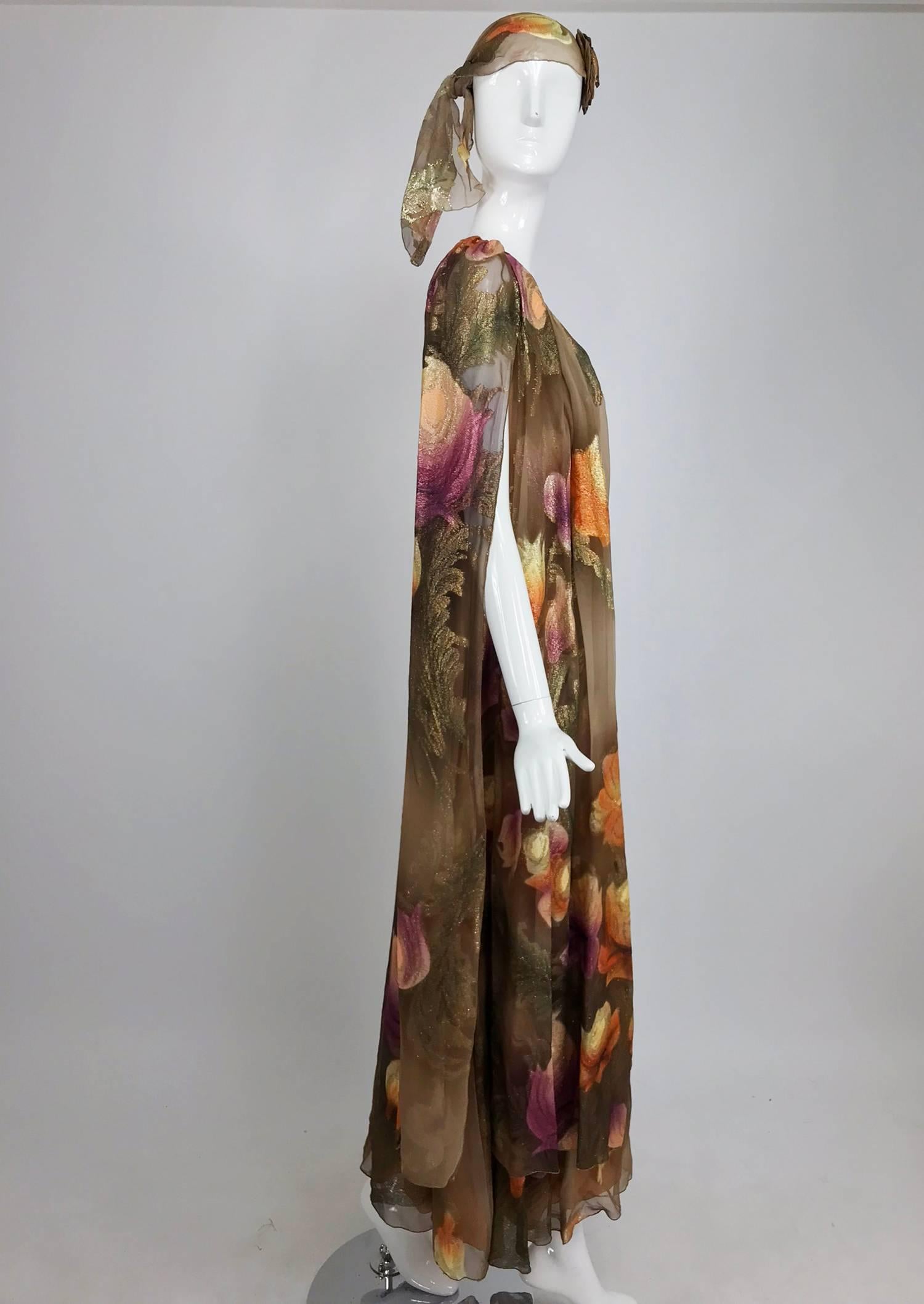 Lilija Nicis hand painted metallic silk chiffon gown, 1960s 9