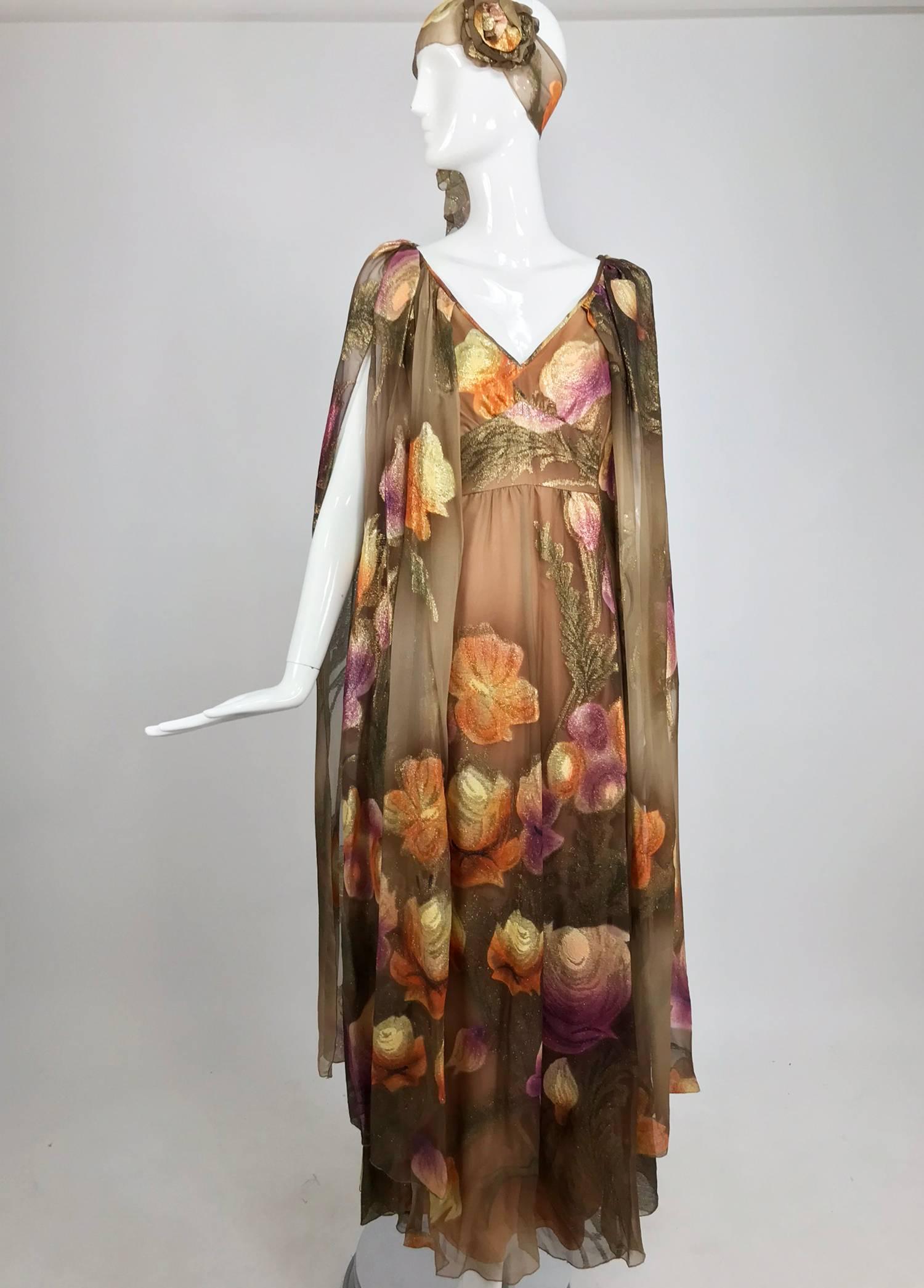 Lilija Nicis hand painted metallic silk chiffon gown, 1960s 11