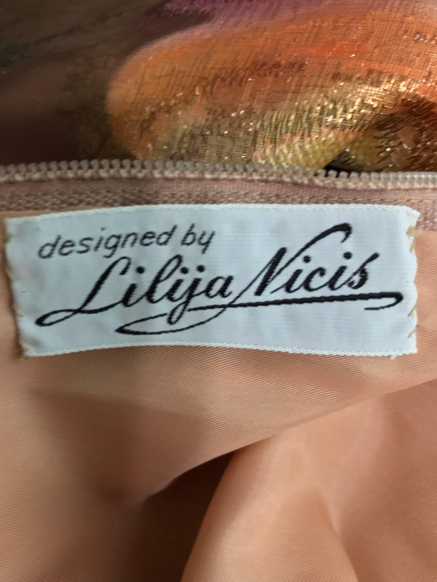 Lilija Nicis hand painted metallic silk chiffon gown, 1960s 12