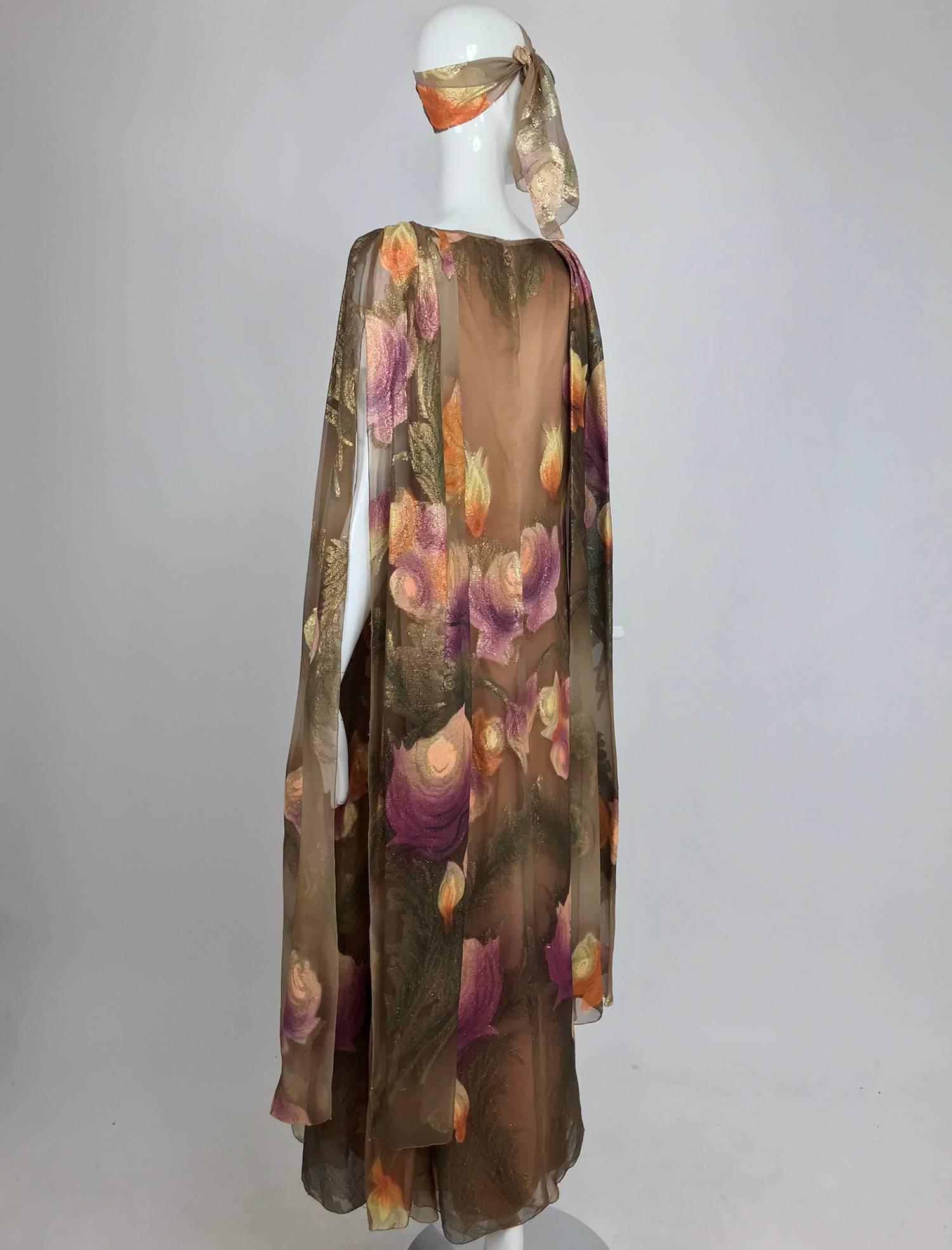 Lilija Nicis hand painted metallic silk chiffon gown, 1960s 4