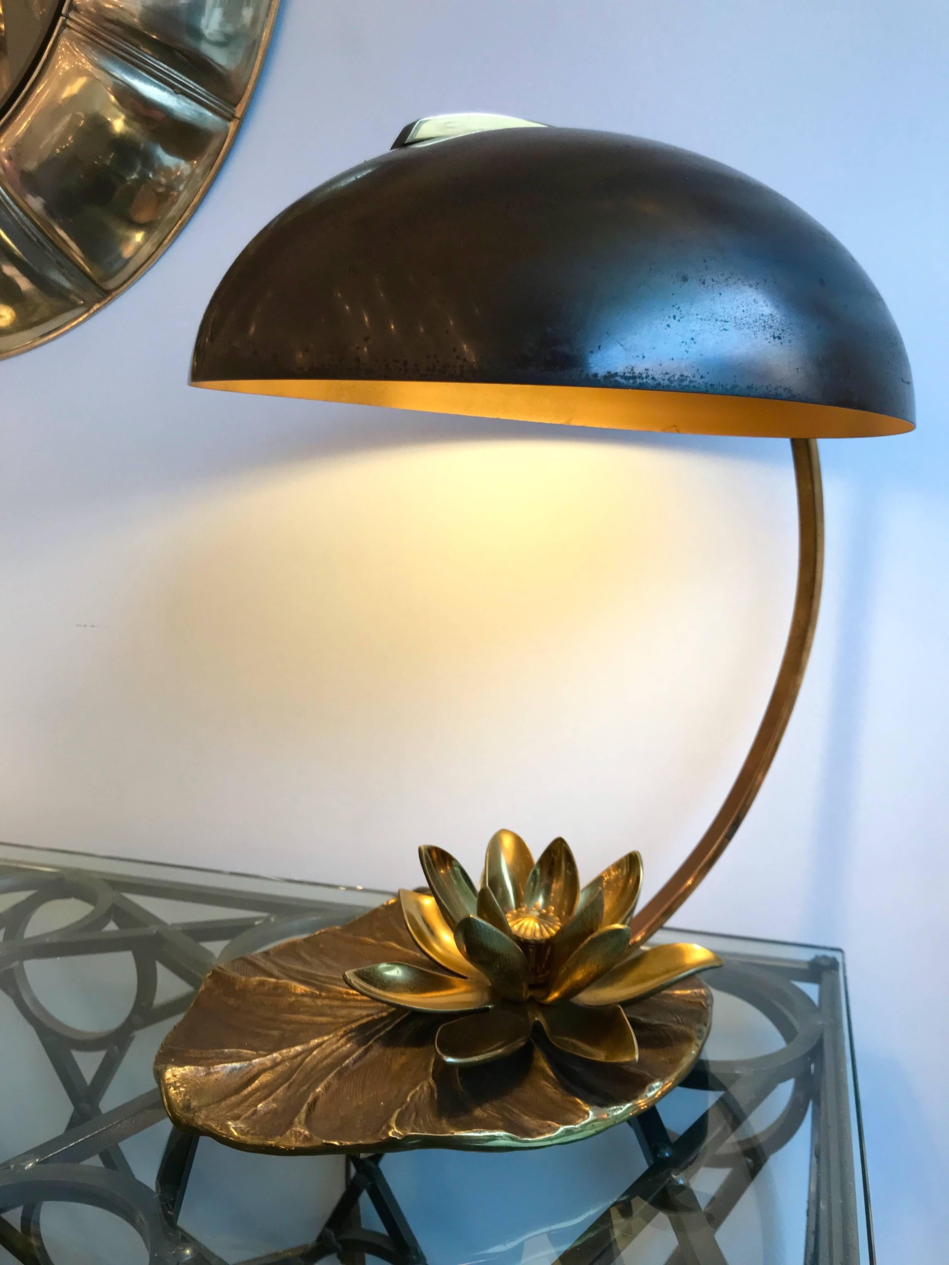 Late 20th Century Lilipad Bronze Lamp by Maison Charles, France, 1970s