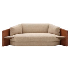 Lilith Beige Upholstery With Travertine Tables Sofa