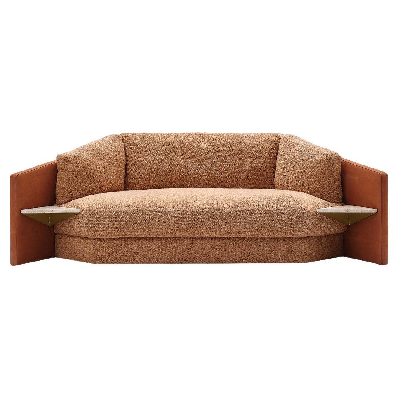 Lilith Brown-Fabric Sofa with Built-In Shelves by Black Tie