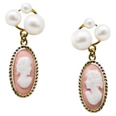 Lilith Gold Vermeil Pink Cameo And Pearl Stud Earrings