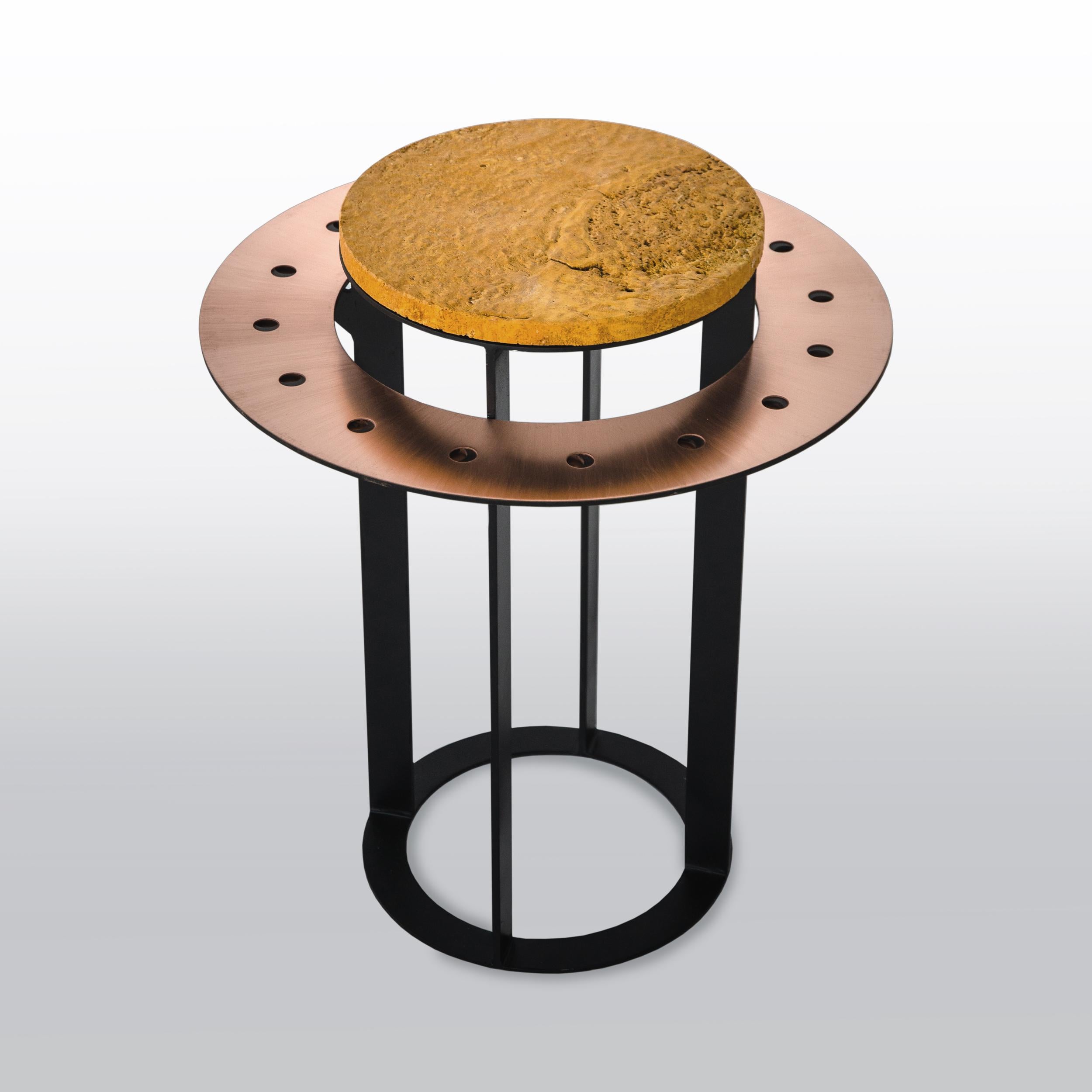 Lilith Side Table by Atlas Project
Dimensions: Ø 38 x H 46 cm. 
Materials: Black painted iron and marble Travertino Yellow.

Available in different materials and sizes. Please contact us.

L i l i t h C o f f e e t a b l e s
Inspired by the ancient